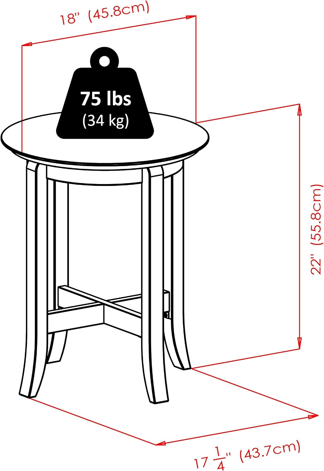 Pemberly Row Transitional Solid Wood End Table, 22 in H x 18 in W, Dark Espresso Finish, Flared Legs with Cross Bottom, Elegant Living Room, Bedroom