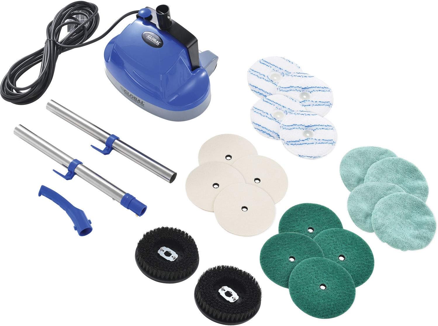 Global Industrial Mini Floor Scrubber With Floor Pads, 11" Cleaning Path | Dual Nylon Scrub Brushes, Cleans & Polishes Tile, Wood