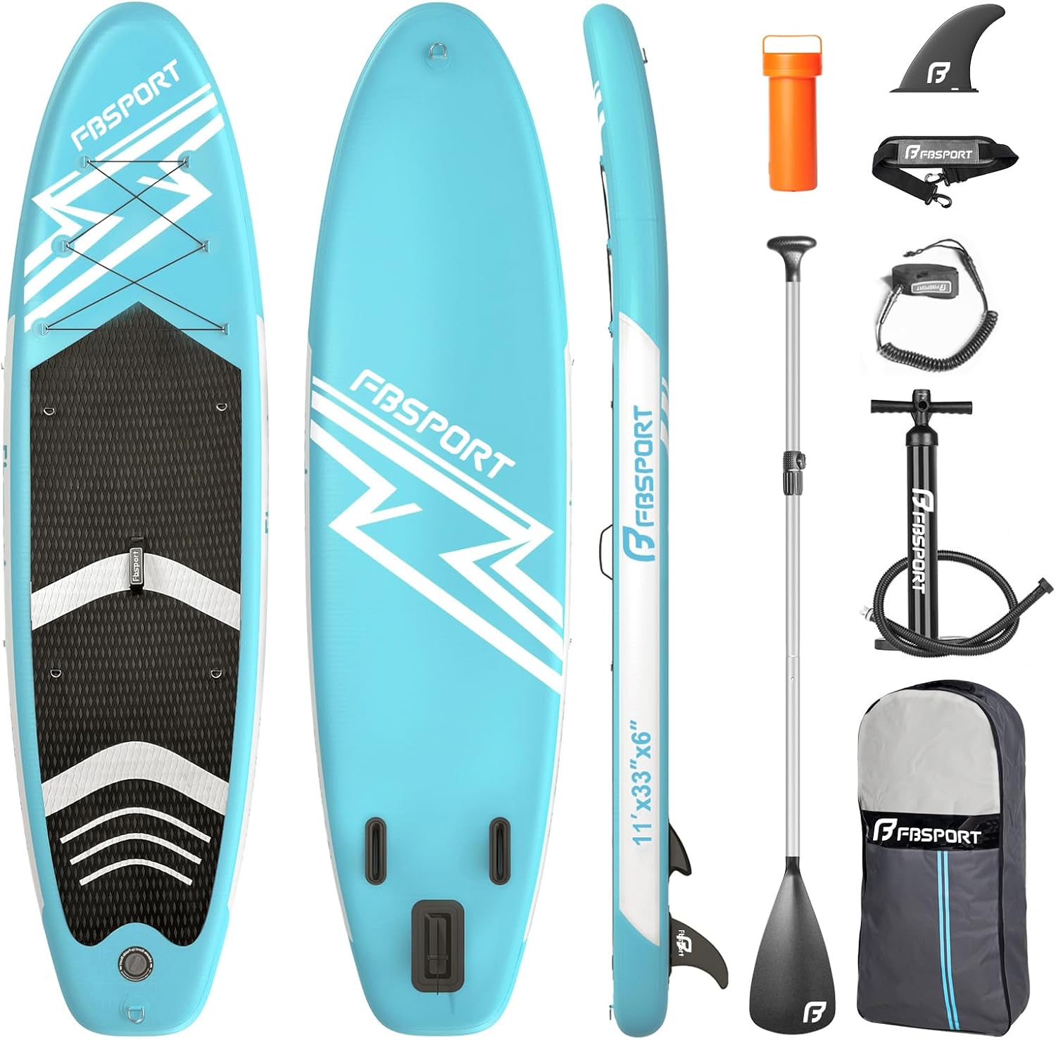 FBSPORT 11' Premium Stand Up Paddle Board, Yoga Board with SUP Accessories & Carry Bag | Wide Stance, Surf Control, Non-Slip Deck, Leash