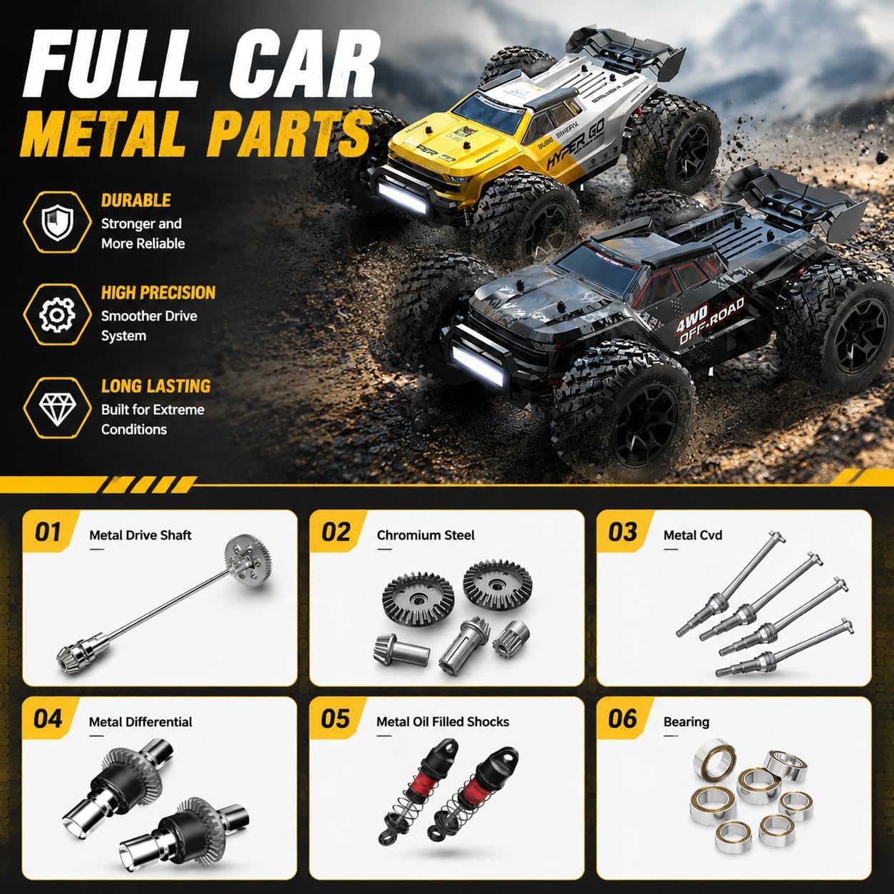 MJX 14207 1/14 Scale Brushless RC Truck, 4WD High Speed Off-Road RC Car with 2852 4200KV Motor, 50A ESC, Aluminum Chassis, 2.4GHz Remote