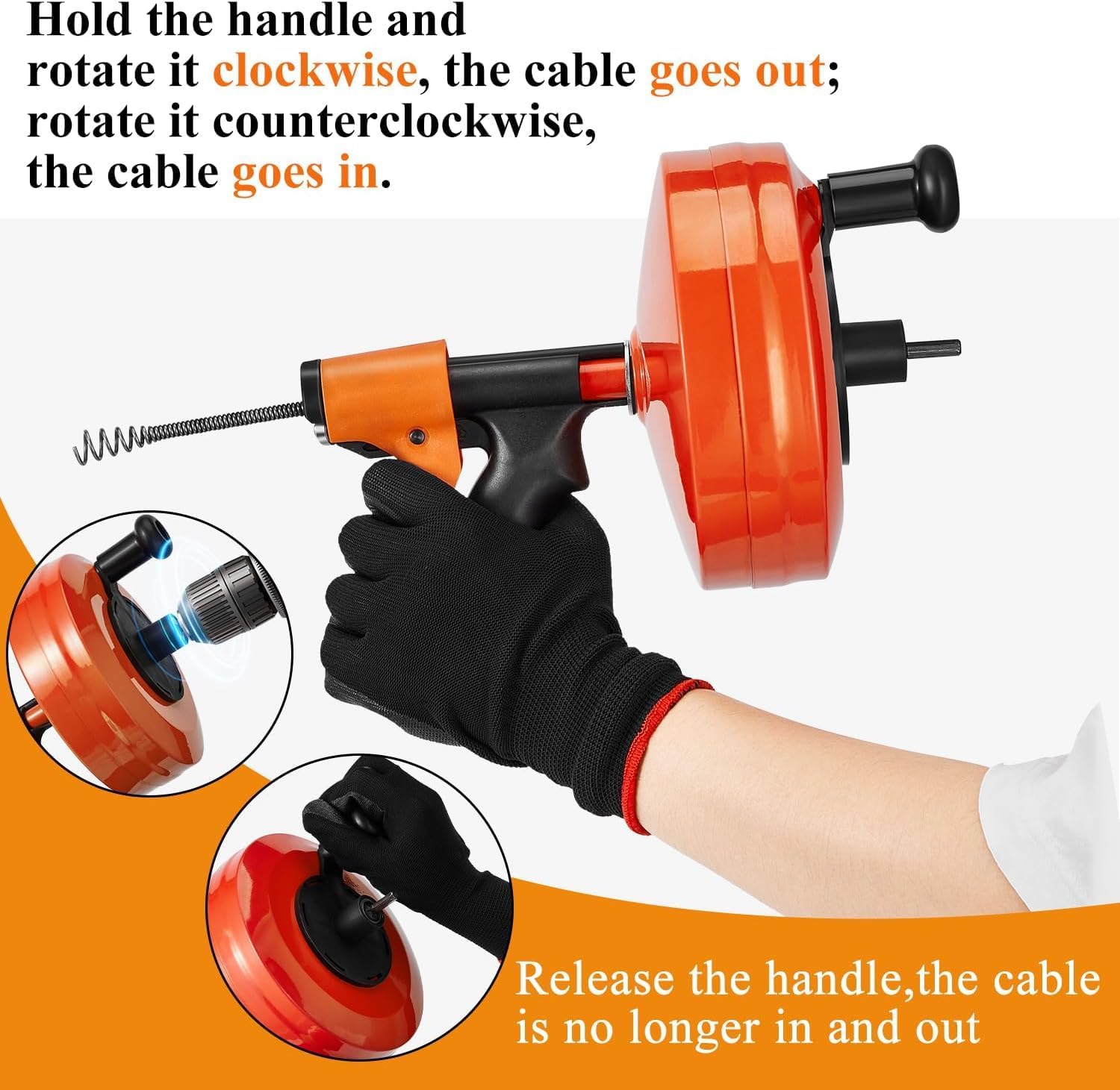 50 FT Drain Auger/Snake with Auto-Feed, Heavy Duty Plumbing Snake | Drill-Compatible Sewer Snake Tool & Flexible Steel Cable
