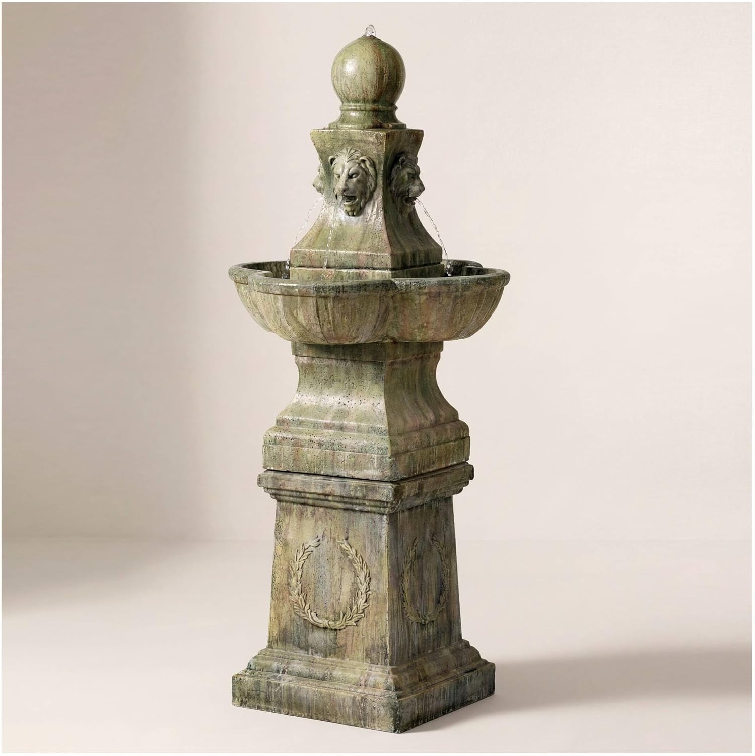 John Timberland Royal Lion 54" High Garden Large Pedestal Outdoor Fountain | Italian Decor Faux Stone Floor Standing Tall Bubbler Water Feature for