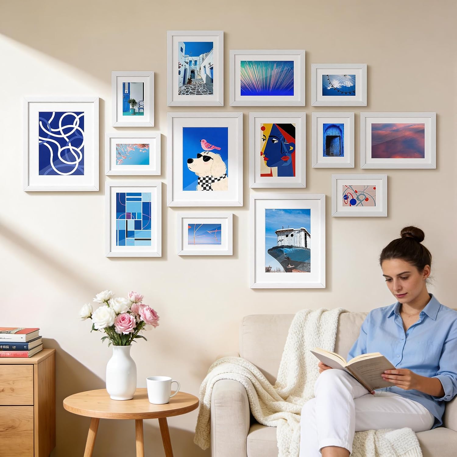 HappyHapi 8x10 Picture Frame Set of 6, Wall or Tabletop Display, White
