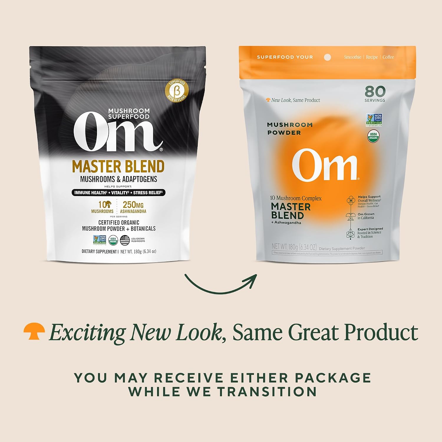 Om Master Blend Mushroom Powder – Organic Mushroom Supplement with 10 Mushrooms and Ashwagandha - Support Immunity, Gut Health & Stress Relief