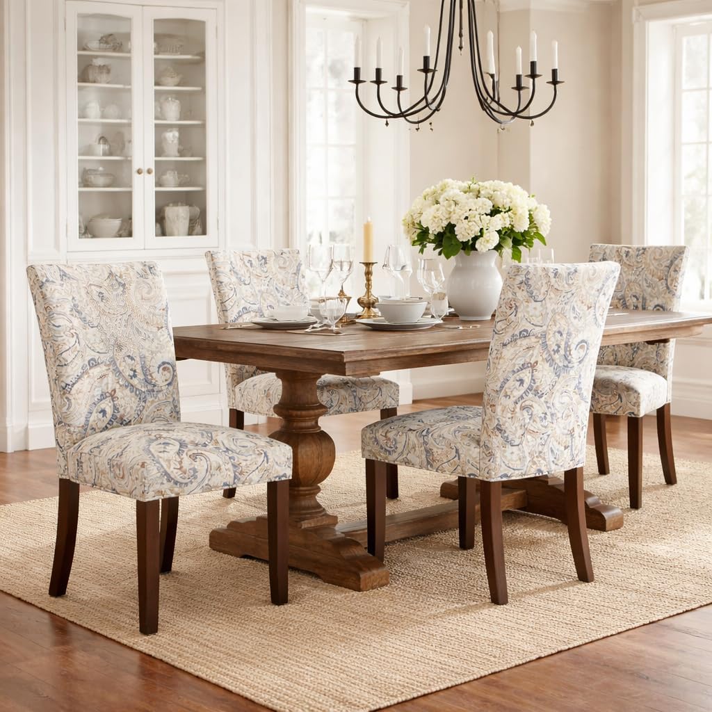 Homepop Home Decor | Classic Upholstered Parsons Dining Chairs | Set of 2 Accent Dining Chairs with Nailhead Trim, Natural Linen
