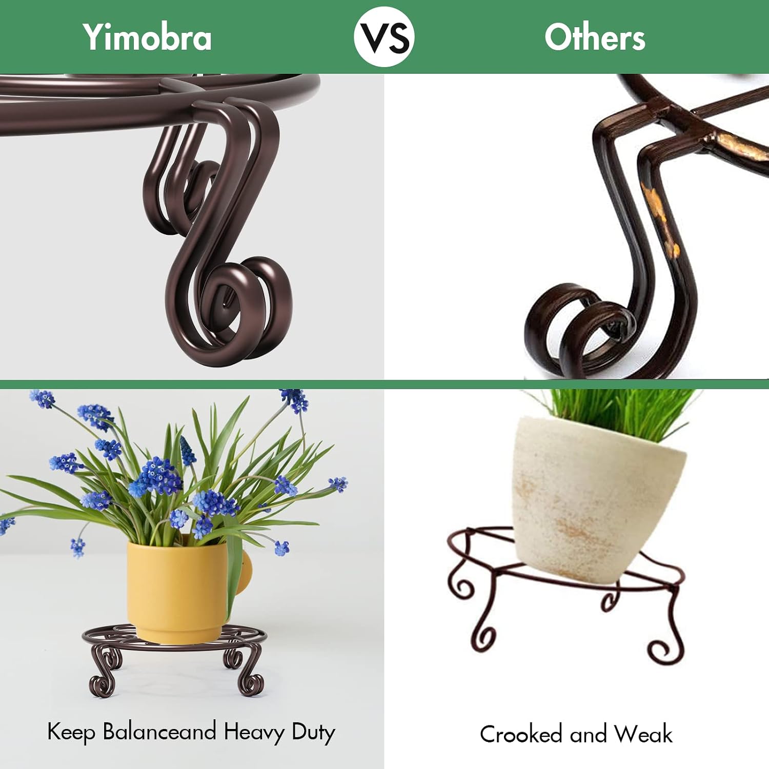 Yimobra 2 Pack Plant Stand for Flower Pot Heavy Duty Potted Holder Indoor Outdoor Metal Rustproof Iron Garden Container Round Supports Rack for