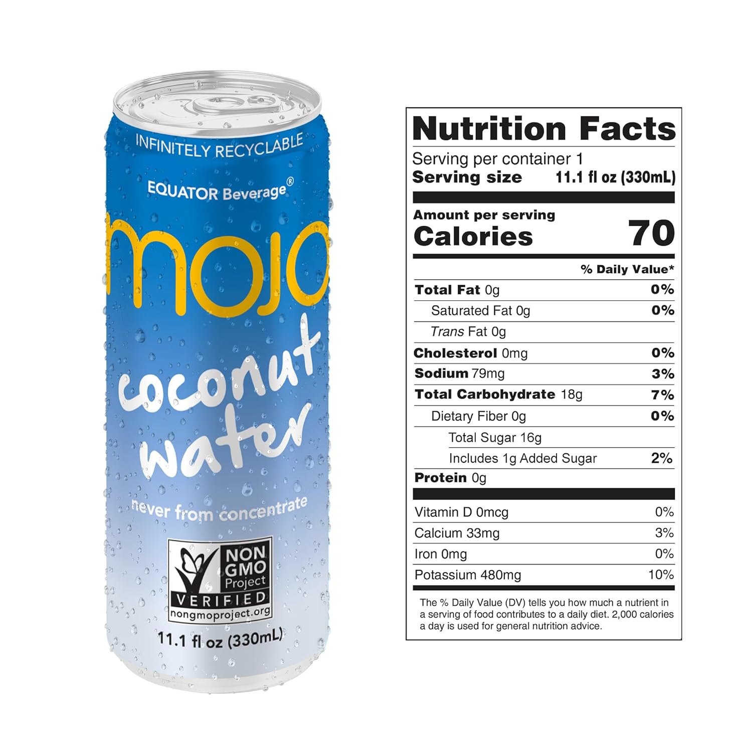 MOJO Coconut Water, Hydration, Electrolytes, Non-GMO, 11.1 oz, 12 Pack