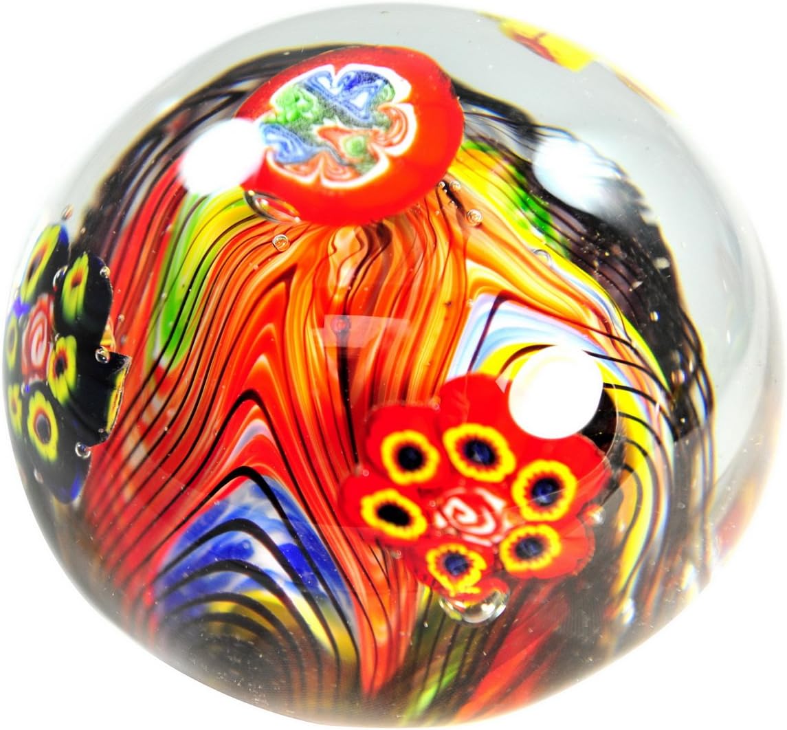 M Design Art Handcraft Flame Rainbow Ex Large Size Millefiori Art Glass Paperweight