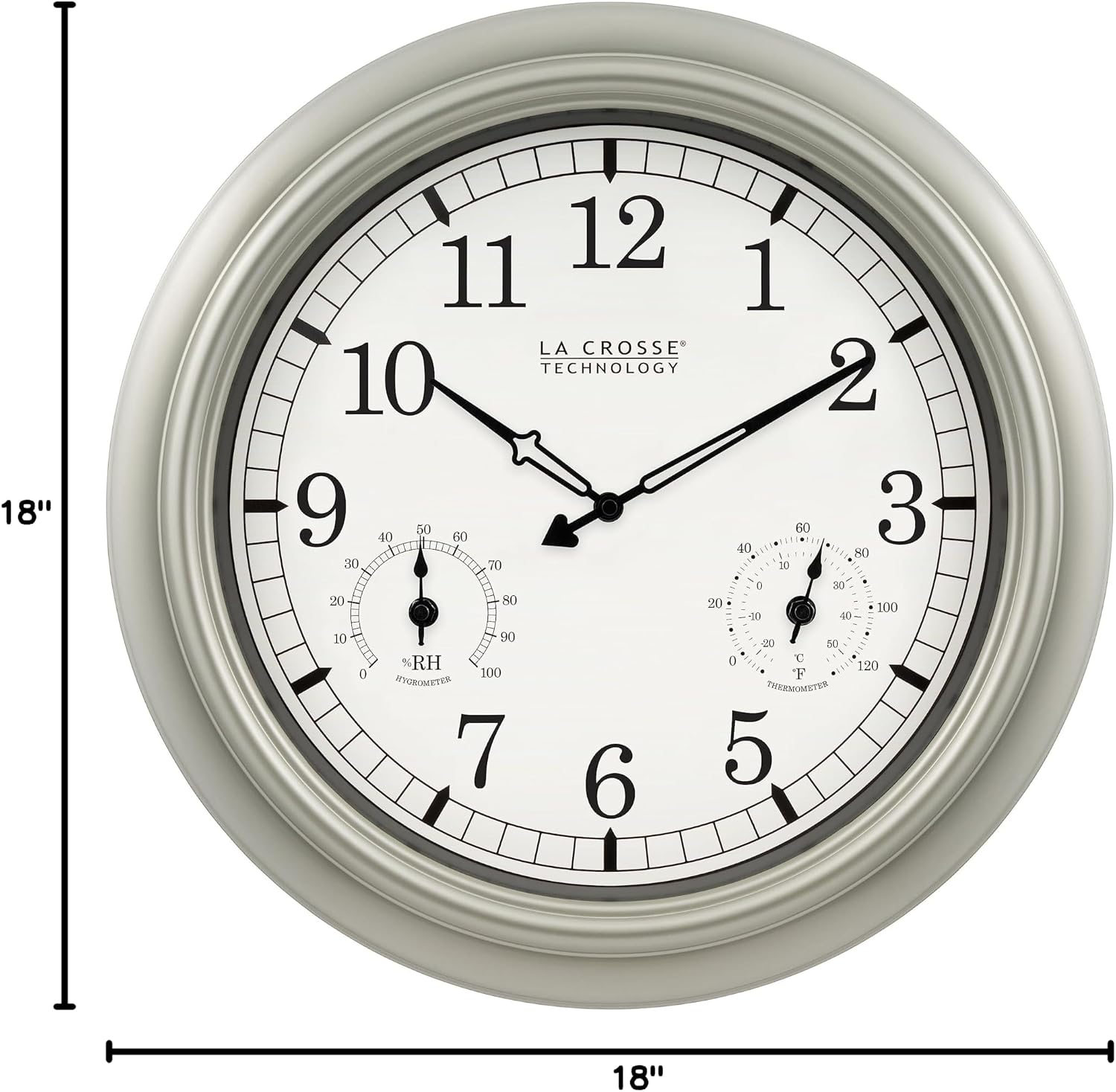 La Crosse Technology WT-3181PL-Q Quartz Time Analog Indoor/Outdoor Wall Clock, 18"