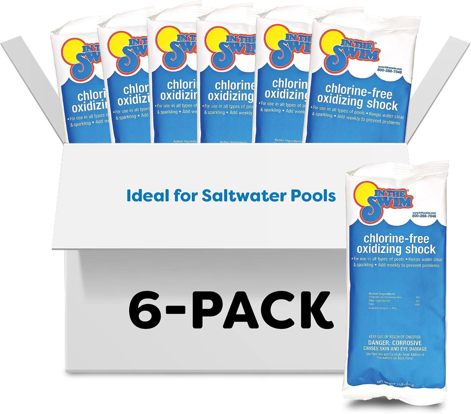 In The Swim Chlorine-Free Pool Shock - 24 x 1 Pound Bags | Quick Dissolving, Fast-Acting, Shock-Oxidizer for Swimming Pools, Spas, and Salt Chlorinated Pools Compatible