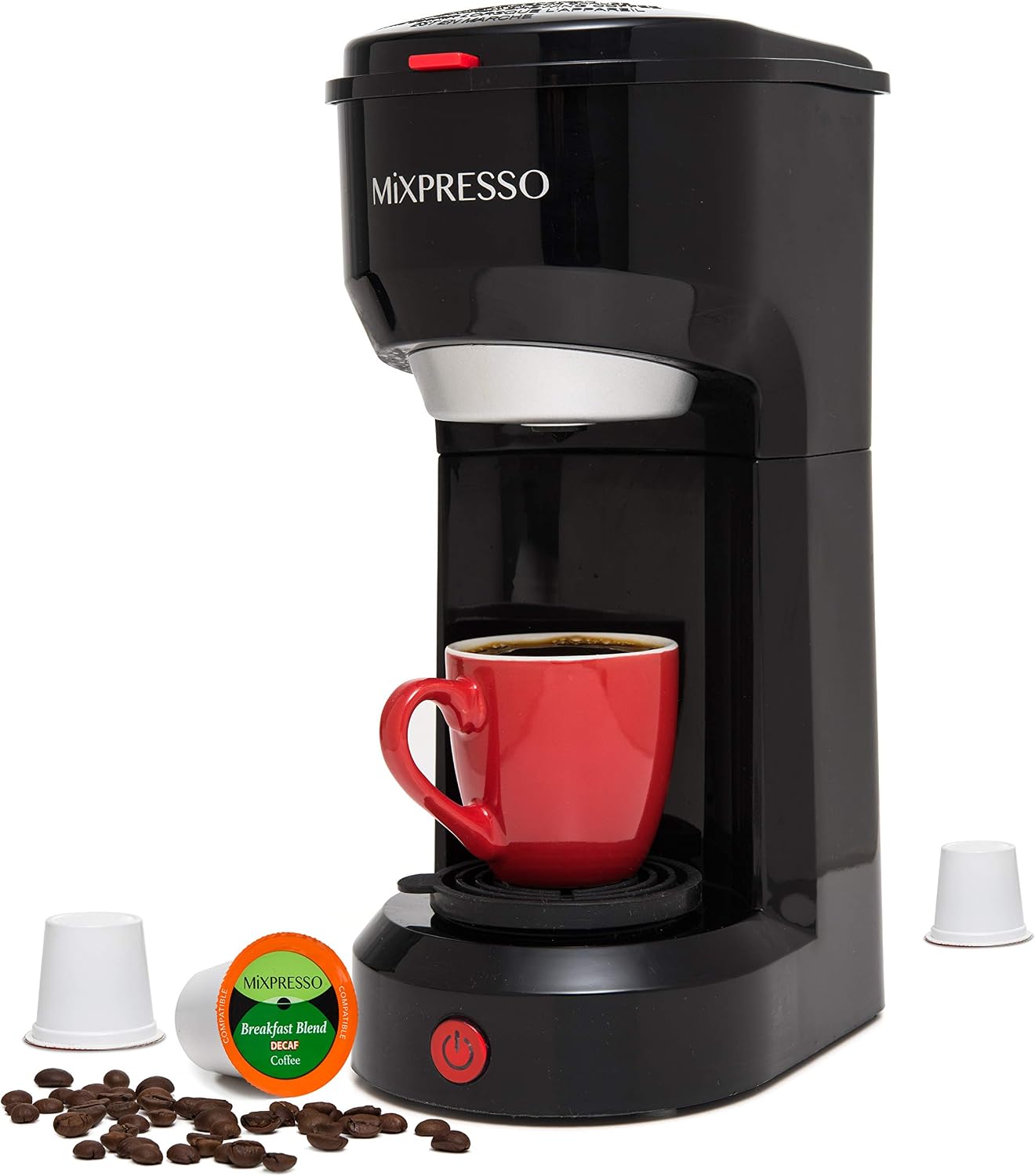 Mixpresso Single Serve Coffee Maker K Cup Coffee Maker for K Pods & Grounds | Compact 800W White Coffee Machine with 14 Oz Water Tank, Fast Brew & Auto Shut-Off, Small Design for Travel RV, Office& Dorm