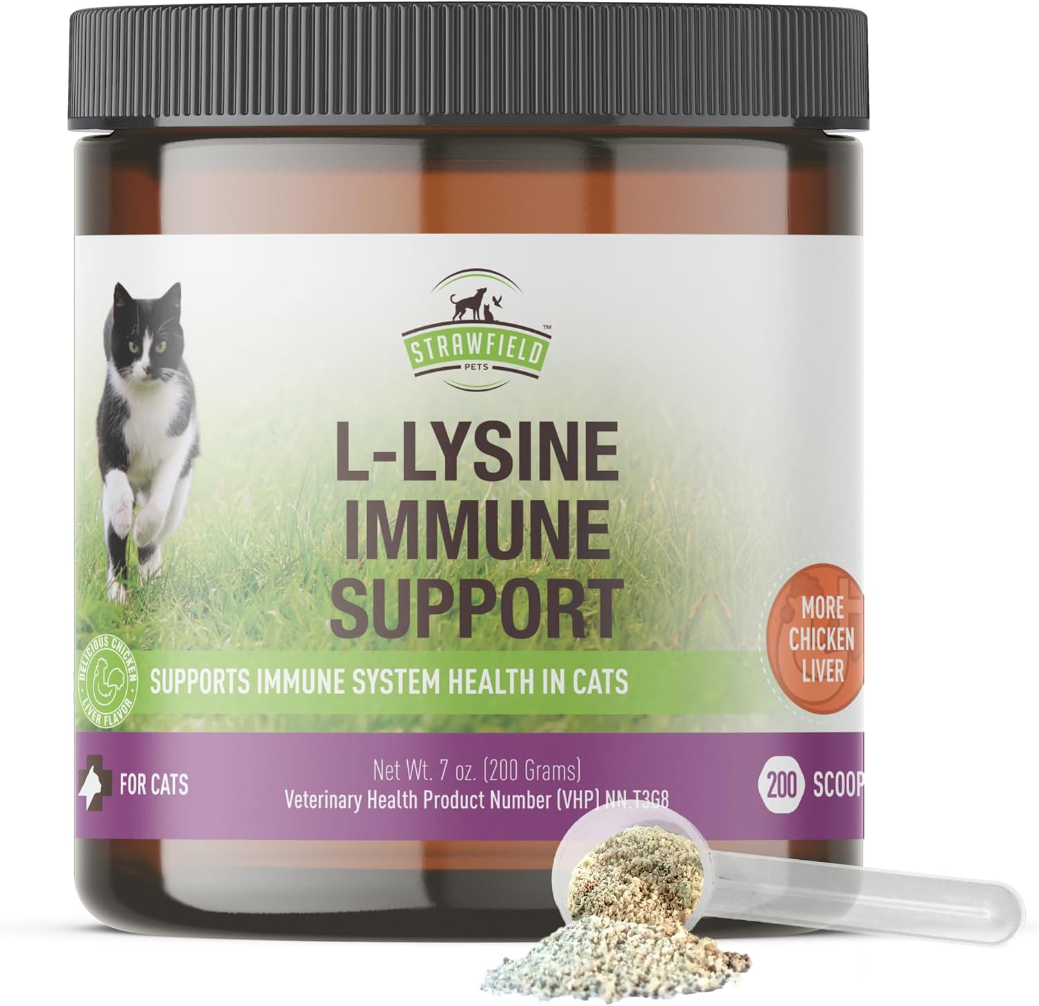 Strawfield Pets L-Lysine Immune Support Granules for Cats & Kittens - Immune Health Supplement Cat Cold Relief, Sneezing, Congestion, Running Nose