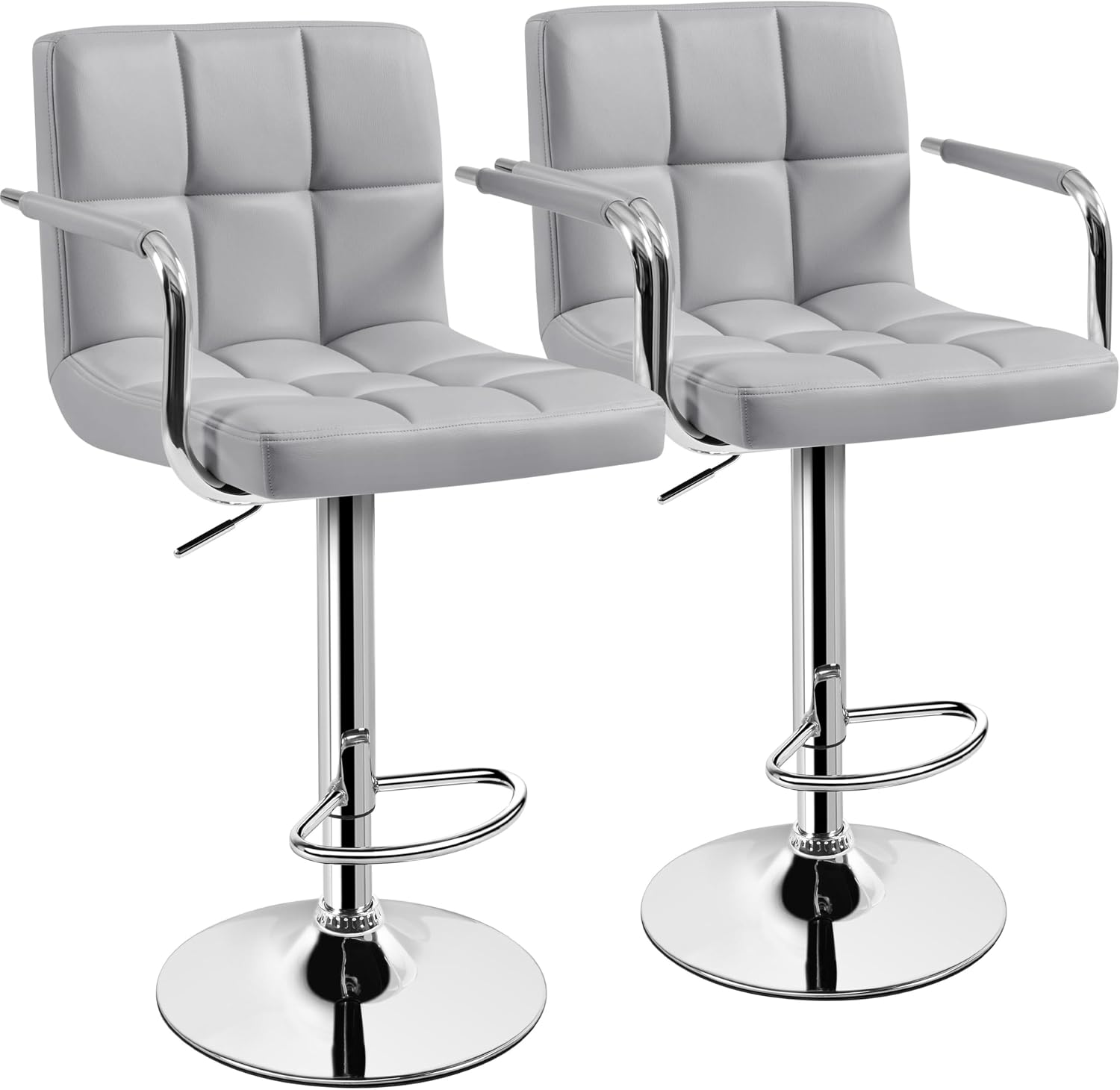 Yaheetech Bar Stools Set of 2, Swivel with Backs, Adjustable Height, White | 360° Swivel Barstools Feature Padded PU Leather Seats, Supportive Backs, 300 lb Capacity for Kitchen Islands