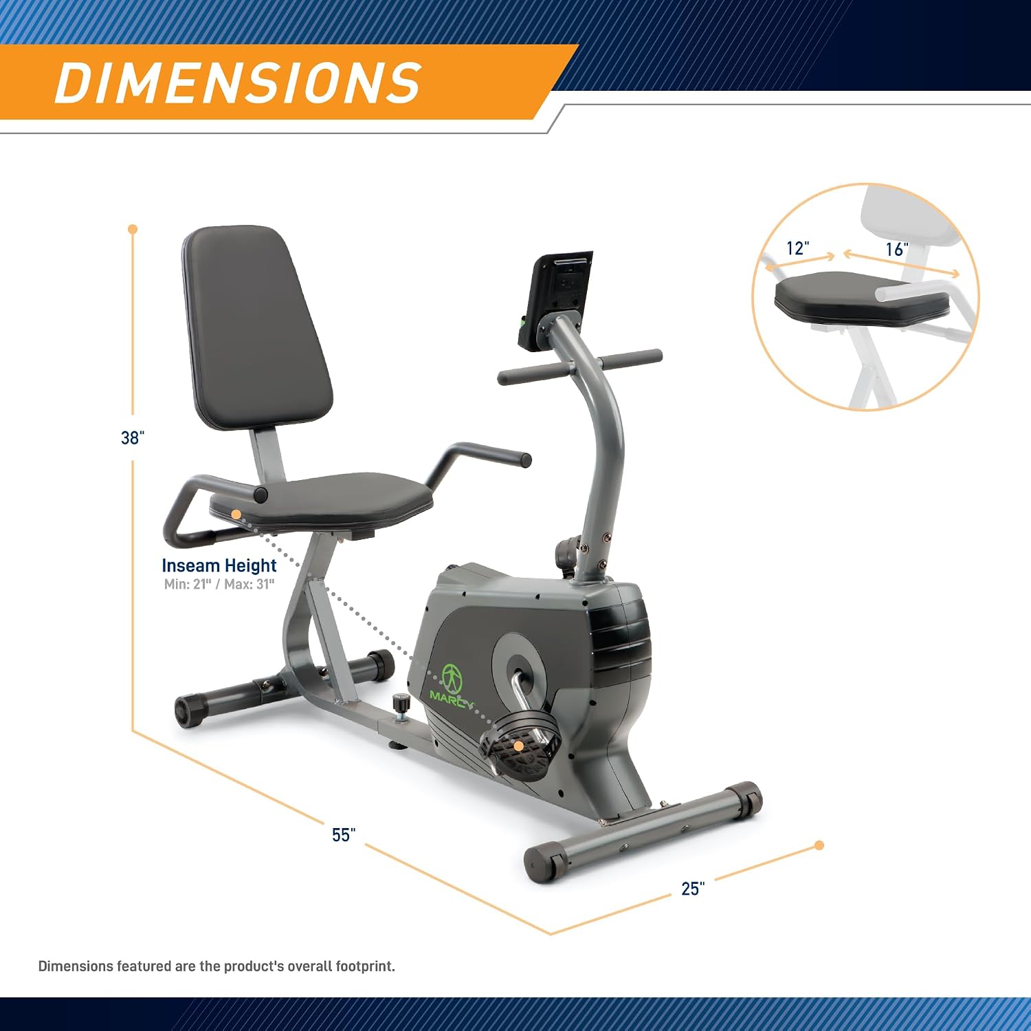 Marcy Magnetic Recumbent Exercise Bike For Home and Home Gym, With Digital Monitor And Quick Adjustable Seat NS-1206R