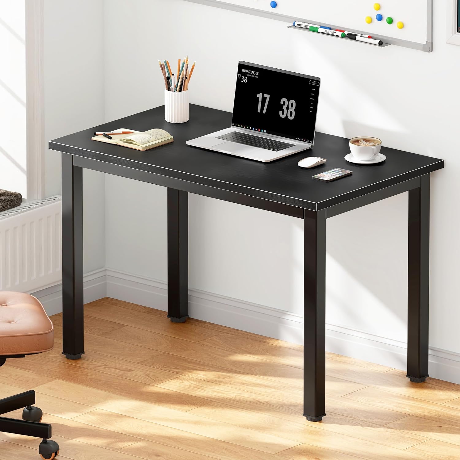 DlandHome 47 inches Medium Computer Desk for Bedroom, Retro