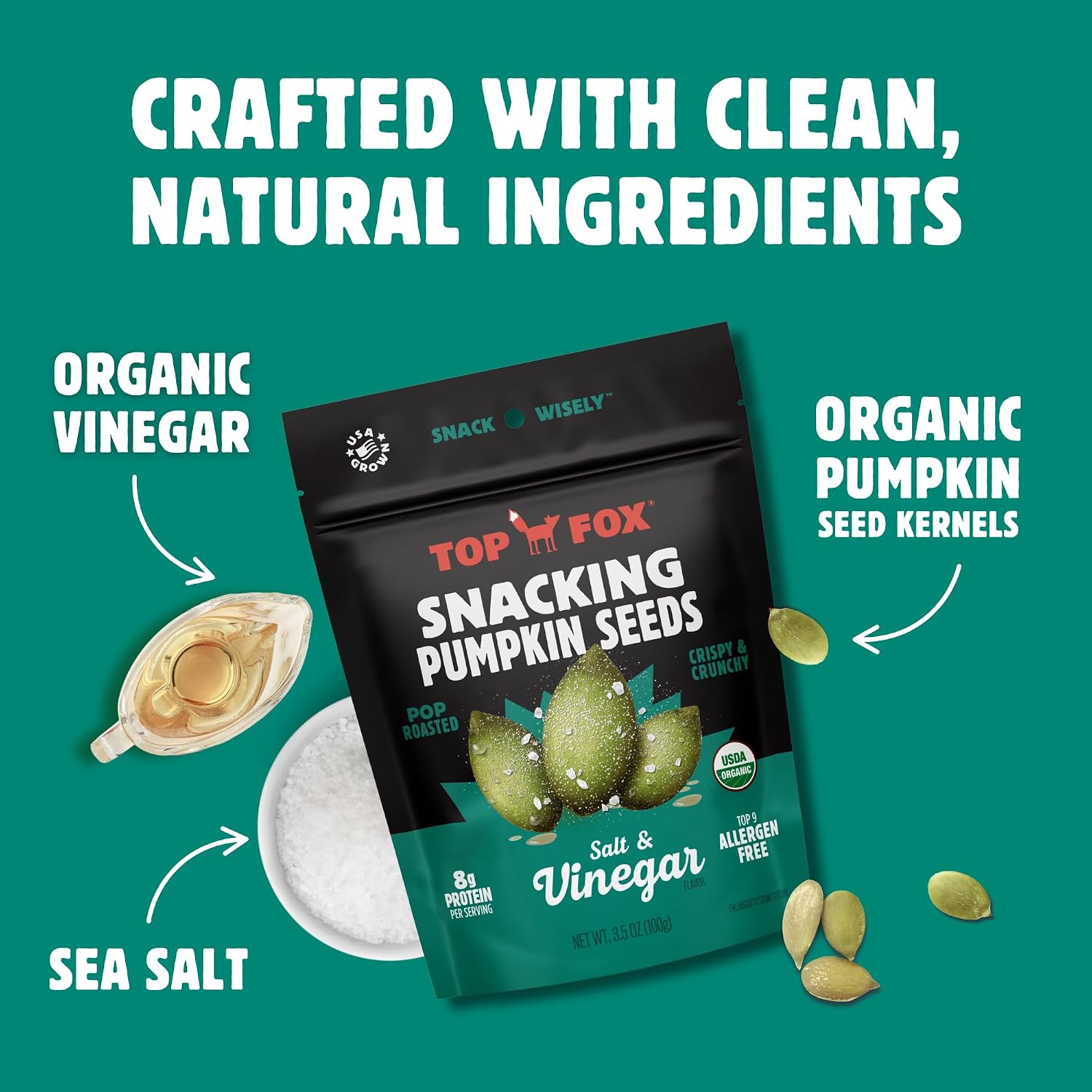 Top Fox Snacks - Organic Pop-Roasted Pumpkin Seeds | Healthy Protein Snacks - Gluten Free - Keto and Vegan Friendly (Himalayan Salt, 3.5 oz - 2 Pack)