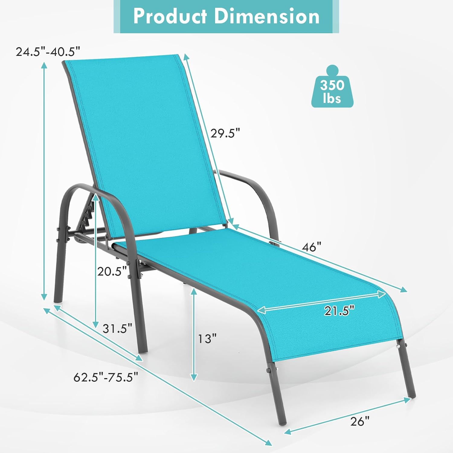 GIANTEX 2 Pack Patio Lounge Chair with 5 Adjustable Backrest, Black