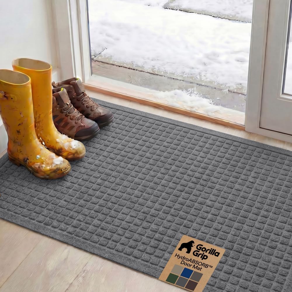 GORILLA GRIP® HydroABSORB Door Mat for Indoor Outdoor Use, 29x17 Black