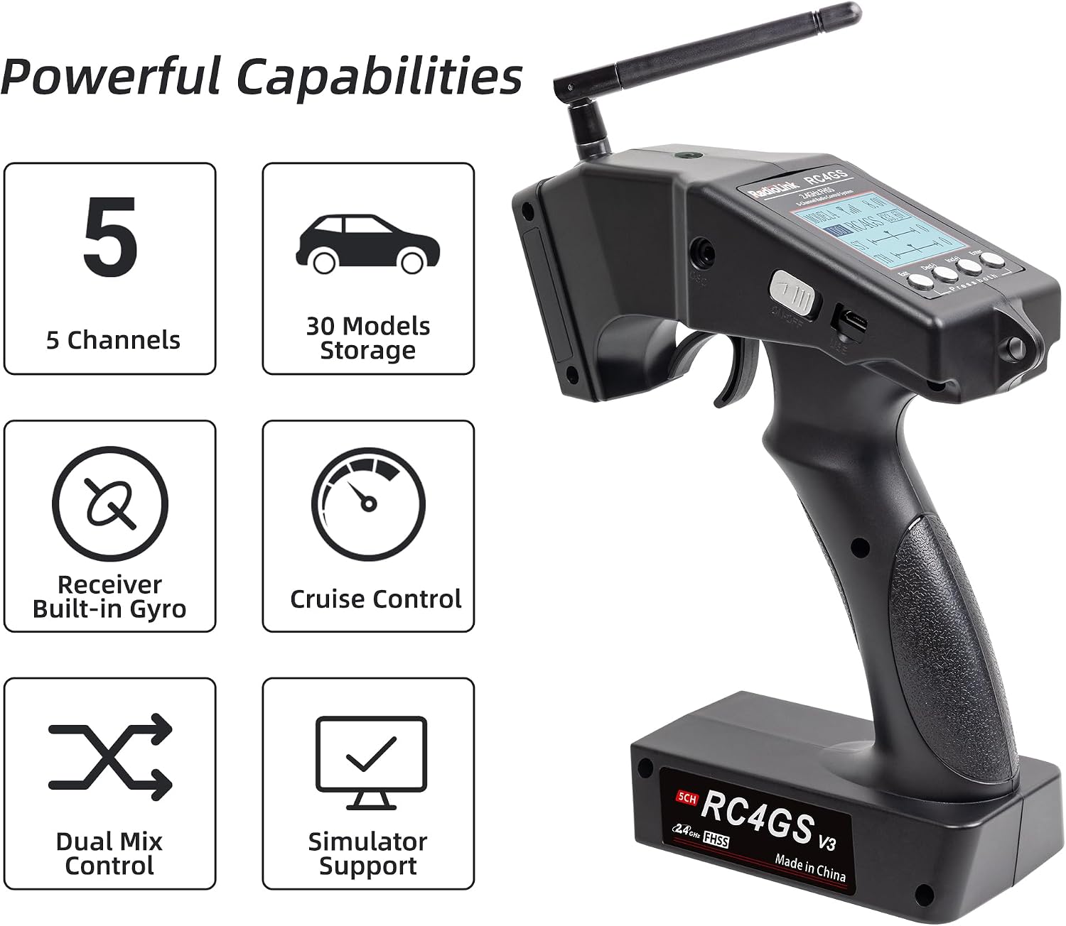 Radiolink RC4GS V3 5CH 2.4G RC Transmitter R6FG Gyro Receiver for Crawler | 2.4GHz Surface Radio Remote Controller Combo