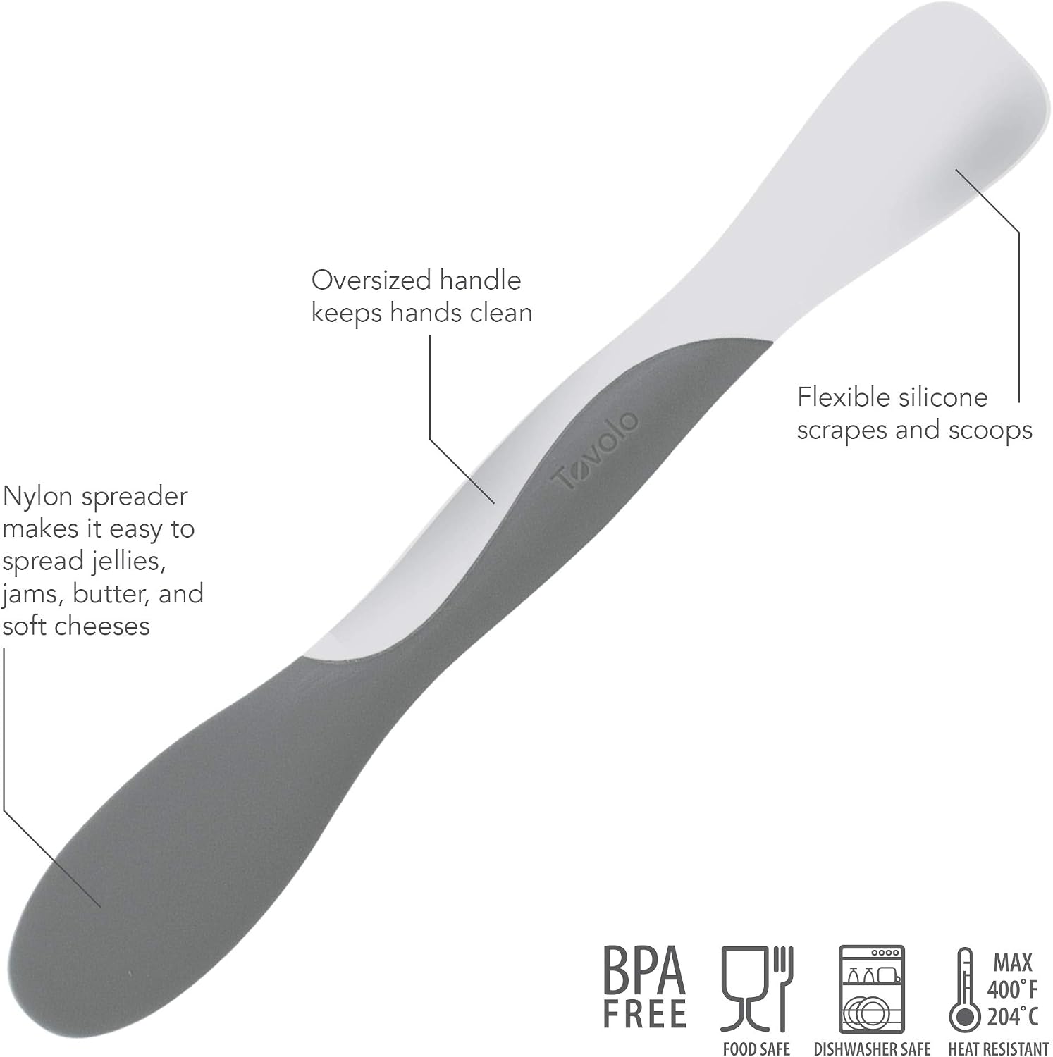 Tovolo Elements Scoop and Spread Large Dual End Silicone Sandwich Spreader Tool with Nylon Handle
