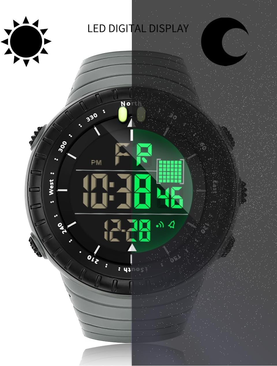 Gosasa Men Sport Watch Countdown Stopwatch Watch Mens Wrist Watch Waterproof LED Electronic Digital Male Watch 12/24 Hour Multifunctional Watch