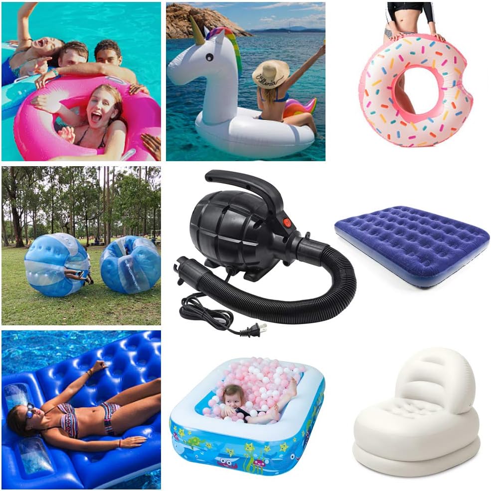 Electric Air Pump for Inflatables, AC (110V), 600W, 20L/min, Black, 4 Detachable Nozzles, Inflator/Deflator, Queen/King Size Air Mattress, Pool Toys