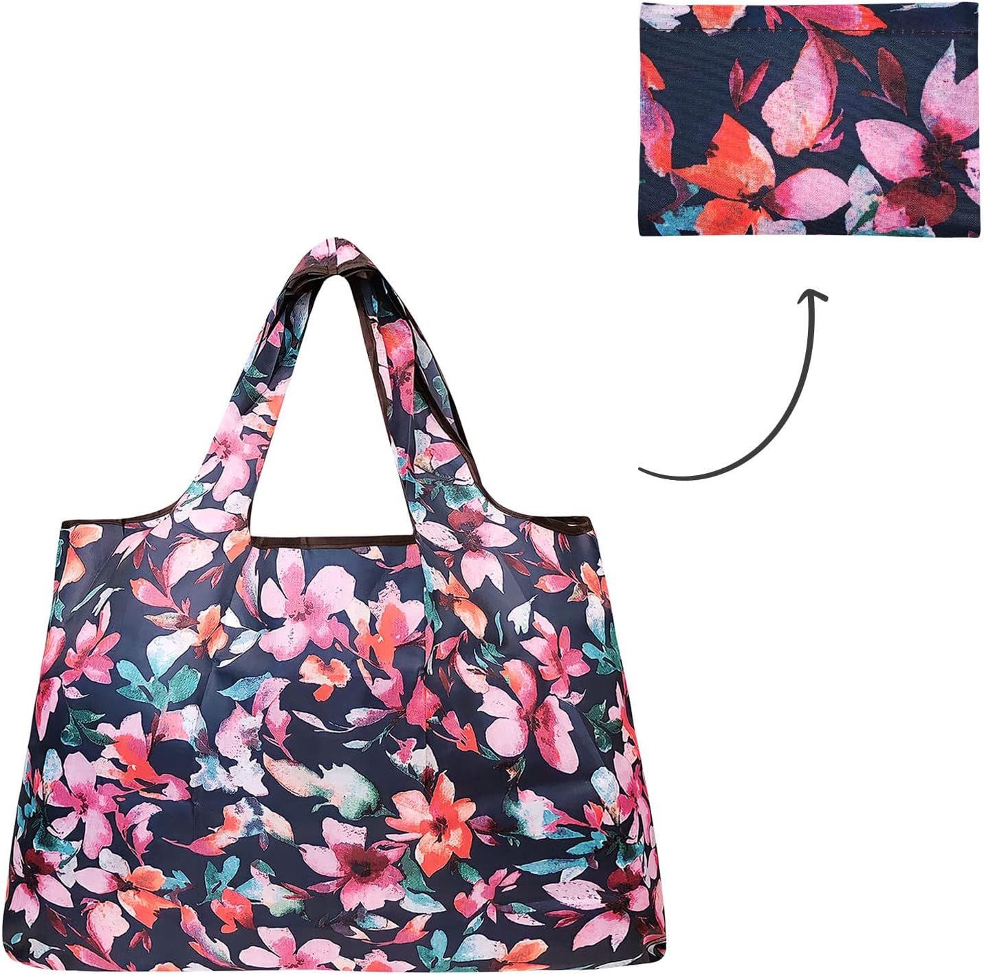 allydrew Large Foldable Tote Nylon Reusable Grocery Bags, Gray Ferns