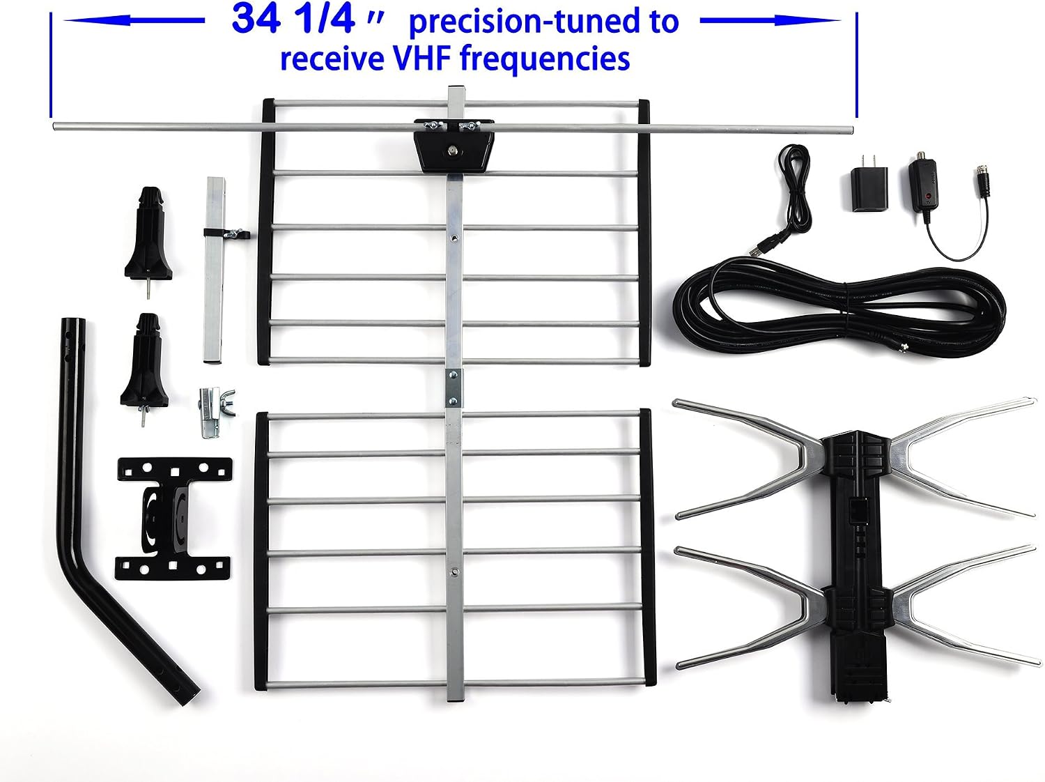 PBD Outdoor Digital HD TV Antenna with High Gain Amplifier 150 Mile Long Range for UHF/VHF, Mounting Pole, 40FT RG6 Coaxial Cable, Easy Installation