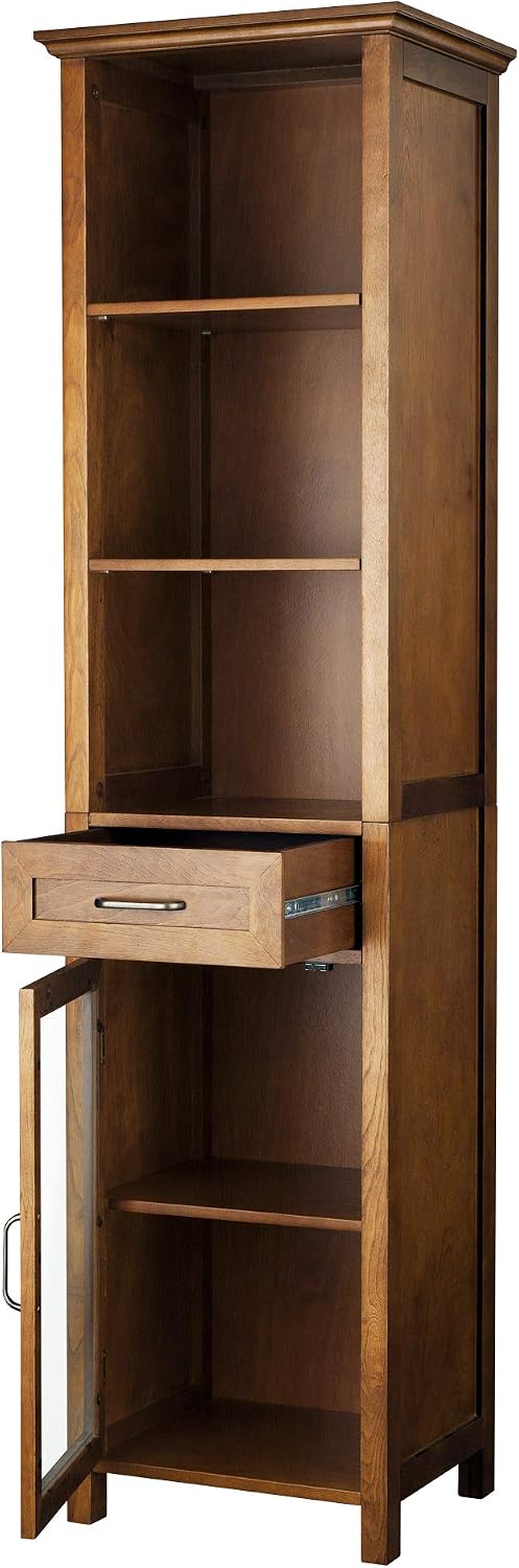 Teamson Home Avery Wooden Bathroom Linen Tower Cabinet with 1 Drawer 3 Adjustable Interior Shelves and 6 Storage Spaces, Oiled Oak