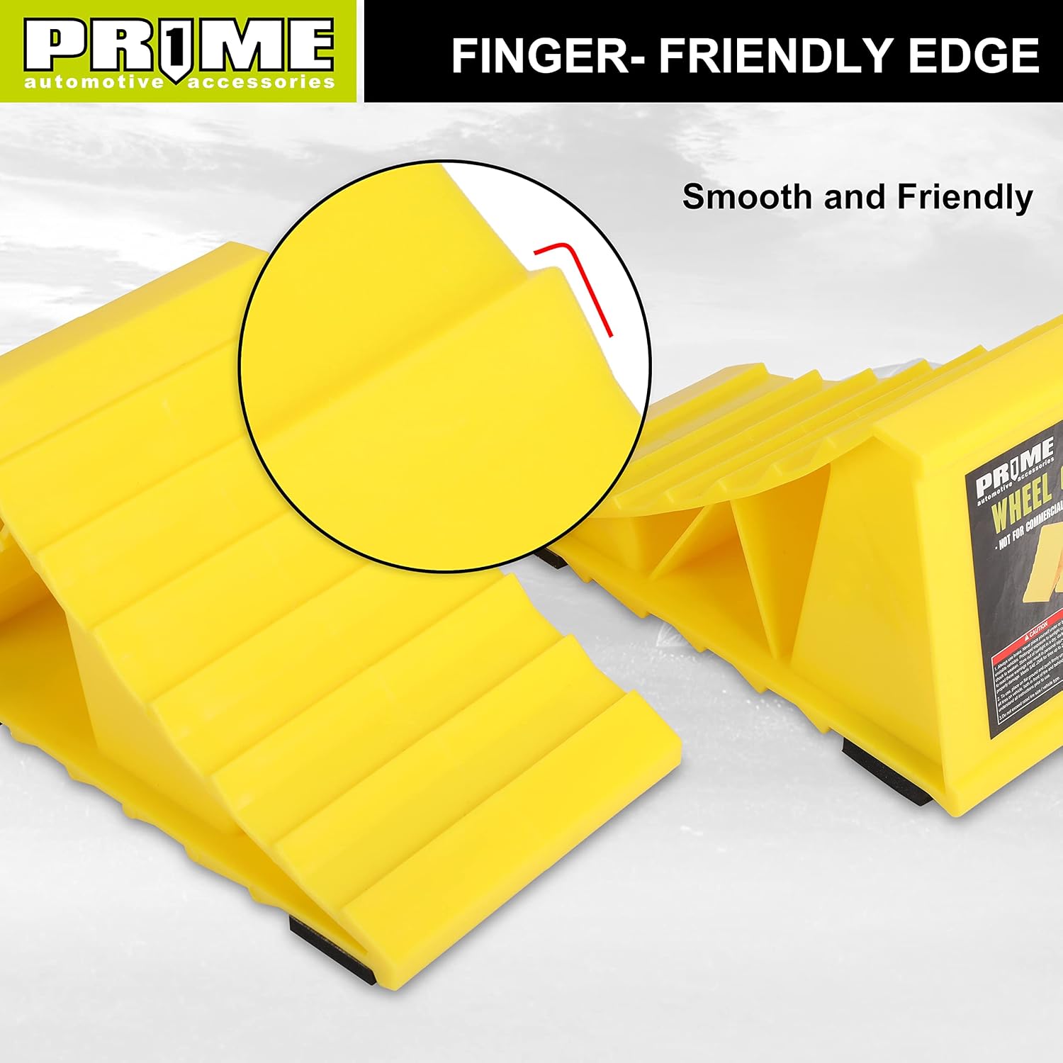 PR1ME Wheel Chocks with Non-Slip Base for RV & Trailer. 2 Pack Heavy Duty Wheel Chock with Bright Yellow. Lightweight Wheel Stoppers for Cars Camper