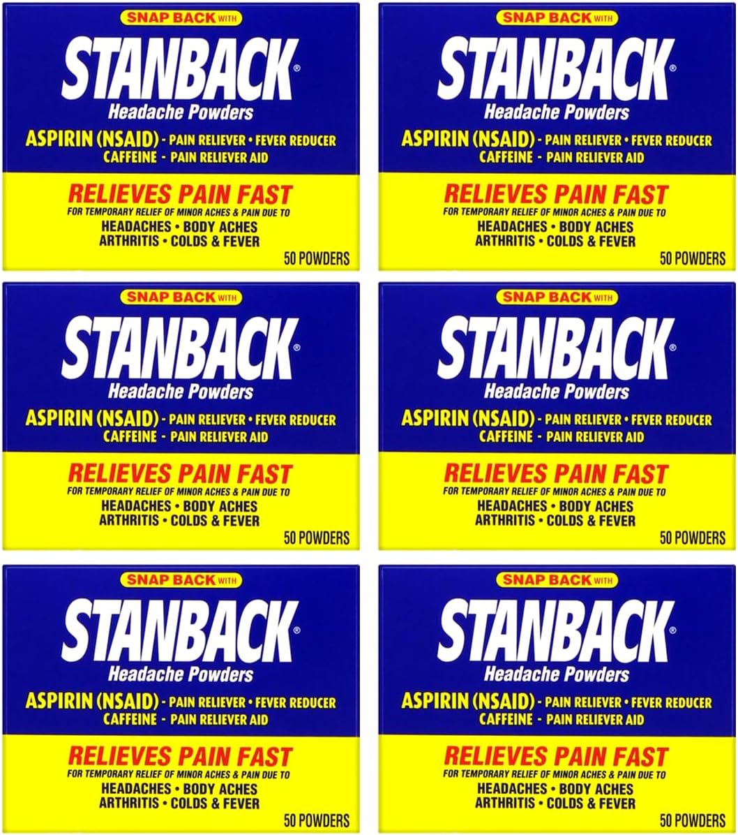 Stanback Headache Powders, Fast Pain Relief with Aspirin (NSAID) and Caffeine, 50 Count (6 Pack)