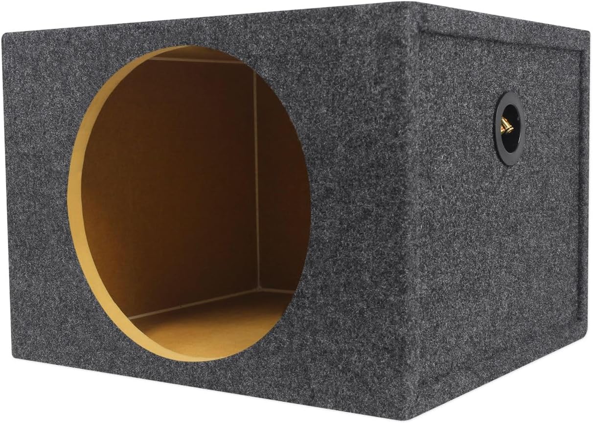Rockville RMS12 Single 12" Sealed 1.6 Cu Ft Car Sub Enclosure Box, 3/4" MDF | Made in USA, Gold Spring-Loaded Terminals, Glued and Stapled Joints