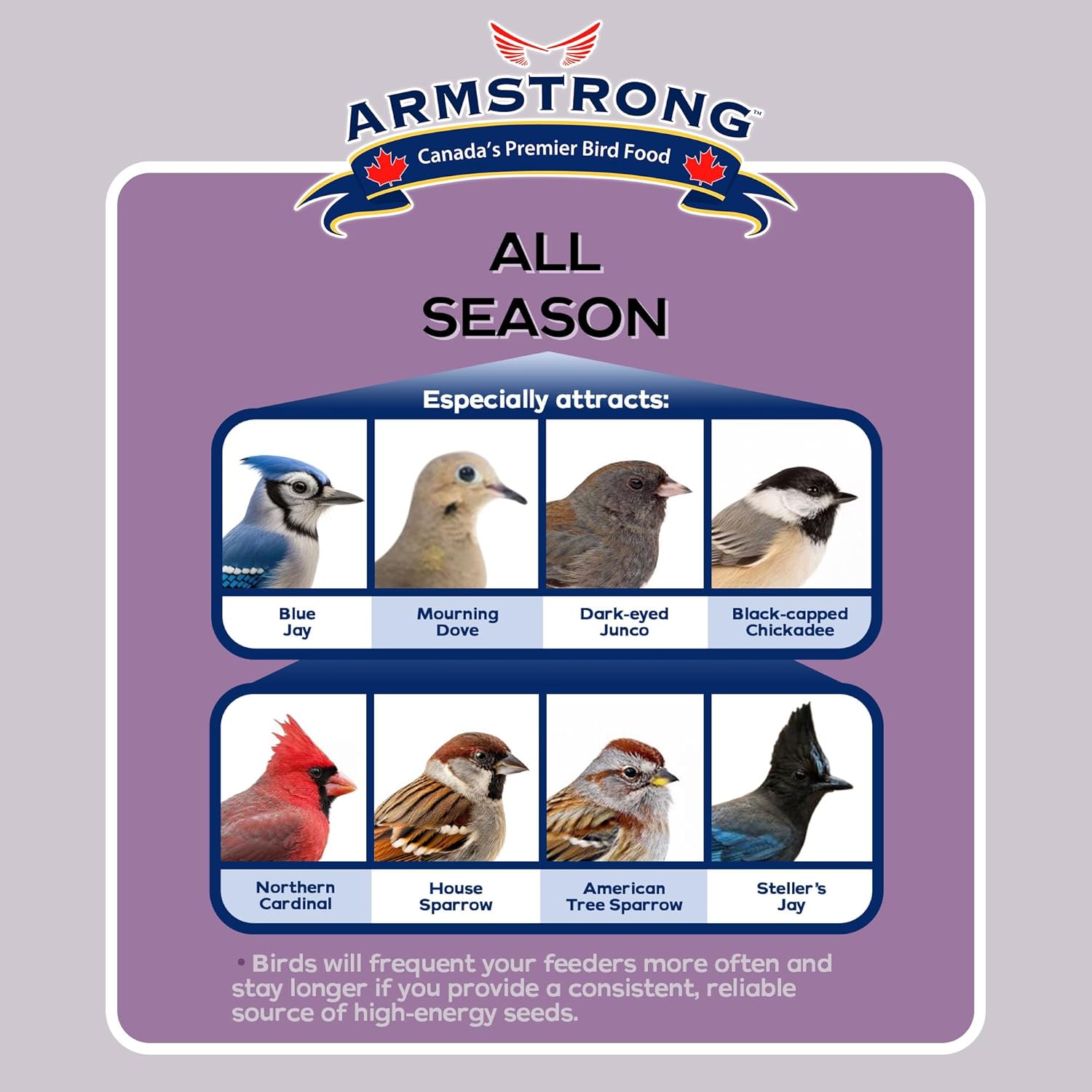 Armstrong Wild Bird Food All Season Bird Seed Blend, 40 Pounds - with Cut Corn, Wheat, White & Red Millet, Black Oil Sunflower Seeds for Blue Jays