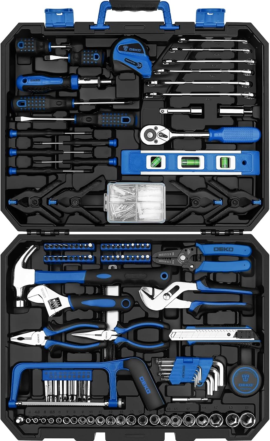 DEKOPRO 228 Piece Socket Wrench Auto Repair Tool Combination Package Mixed Tool Set Hand Tool Kit with Plastic Toolbox Storage Case