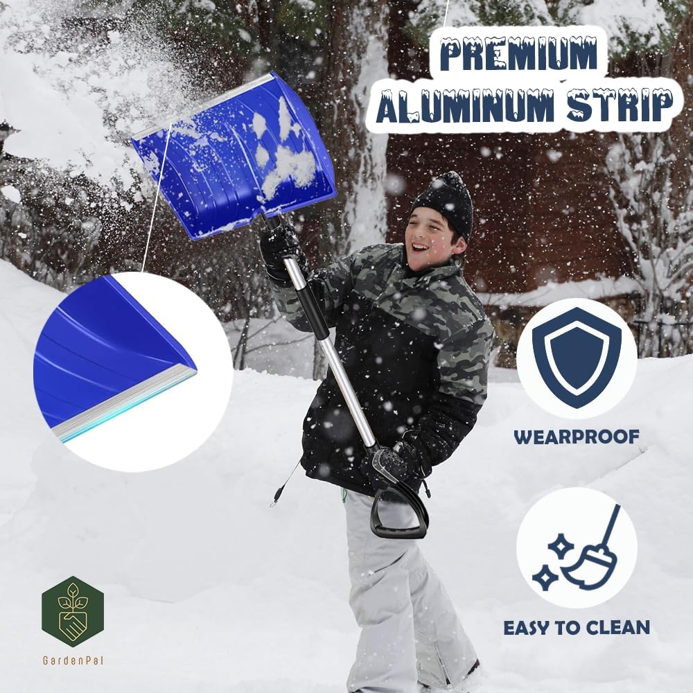 GardenPal Snow Shovel for Driveway Car Home Garage, PortableSnow Shovel with D-Grip Handle, Collapsible Snow Sand Mud Removal Tool, Large Capacity