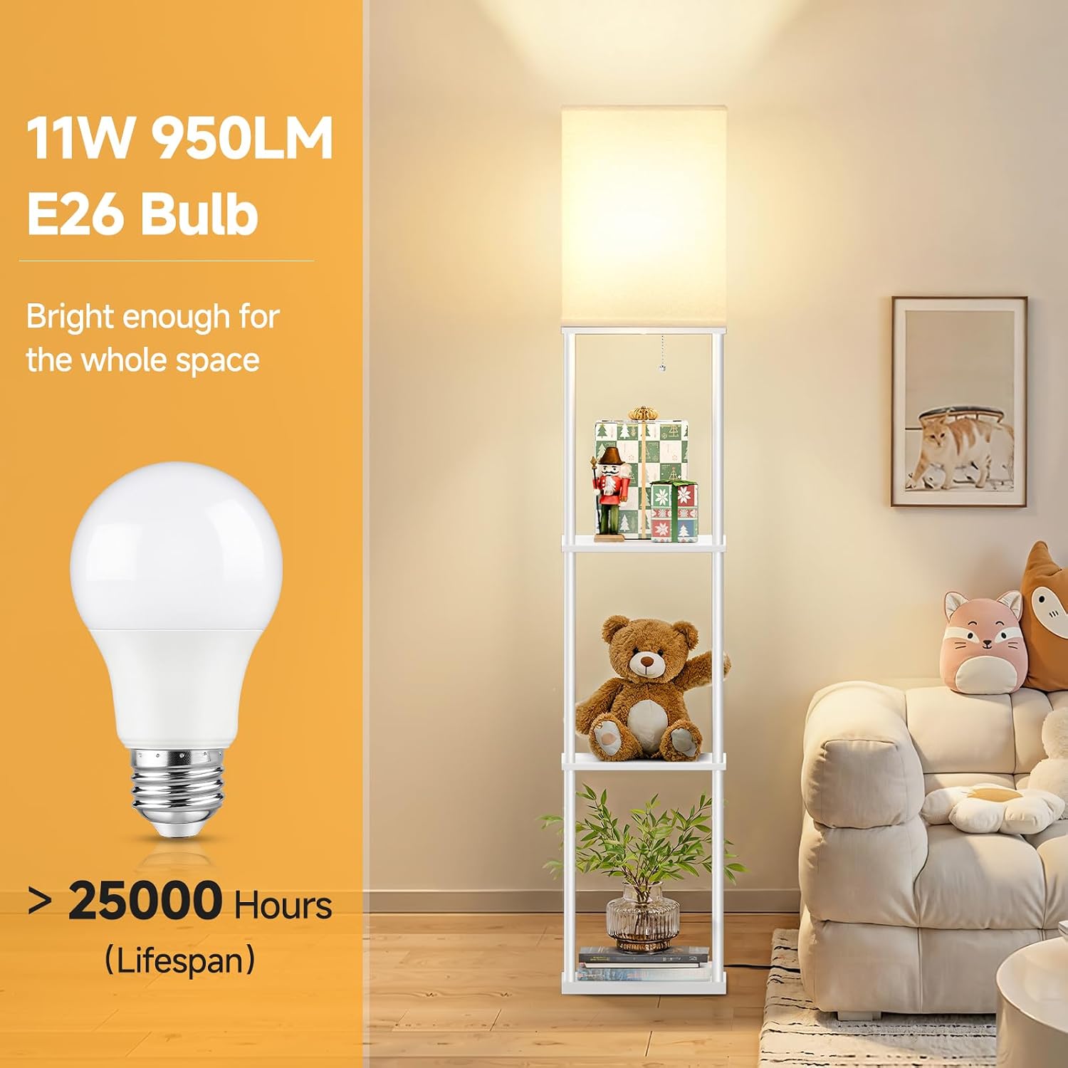 SHINE HAI Floor Lamp with Shelves, 3-Tier Square Modern Shelf Lamp
