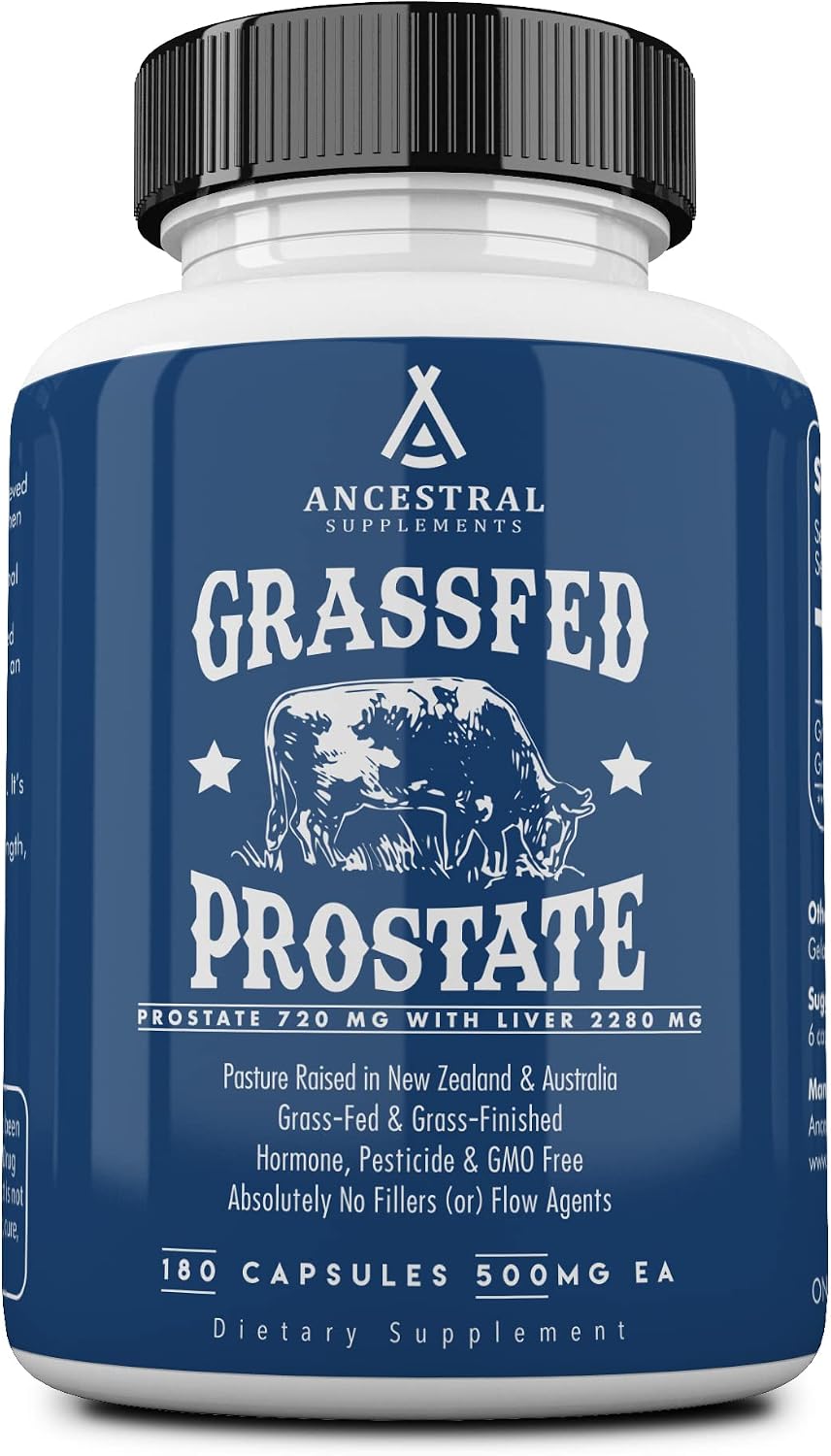 Ancestral Supplements Grass Fed Beef Prostate Supplement with Liver, 180 Ct | Supports prostate wellness alongside liver cleanse detox, promoting men's overall health and vitality.