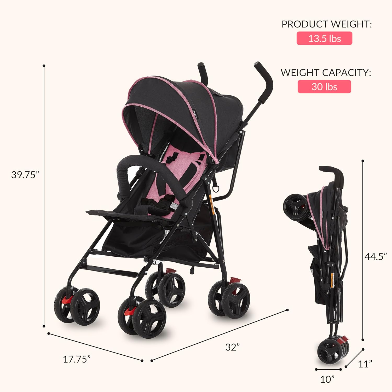 Dream On Me Vista Moonwalk Baby Stroller in Light Gray, Lightweight Infant Stroller with Compact Fold