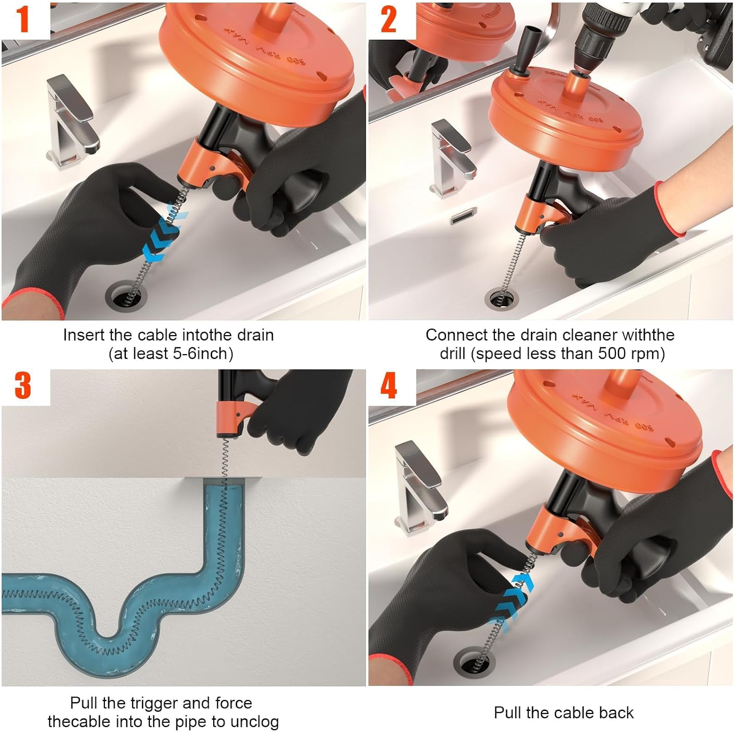 【2026 Newest】50 FT Drain Snake, Plumbing Snake Drain Auger Hair Clog Remover, Flexible Plumbing Snake Use Manually or Powered for Kitchen