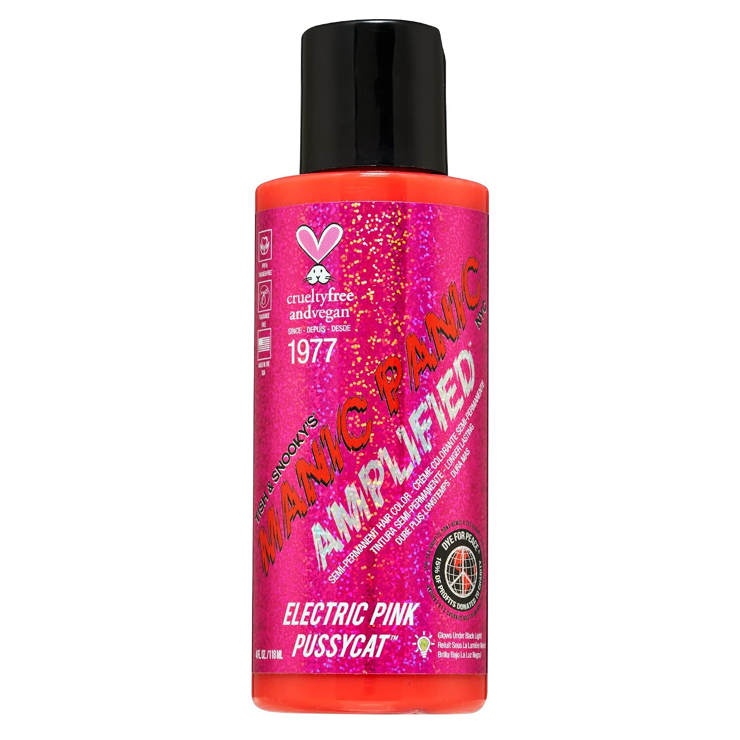 MANIC PANIC Cotton Candy Pink Hair Color - Amplified - Semi Permanent Hair Dye - Bright Pink Cool Toned Color - Glows in Blacklight - Vegan, PPD & Ammonia-Free - For Coloring Hair on Women & Men