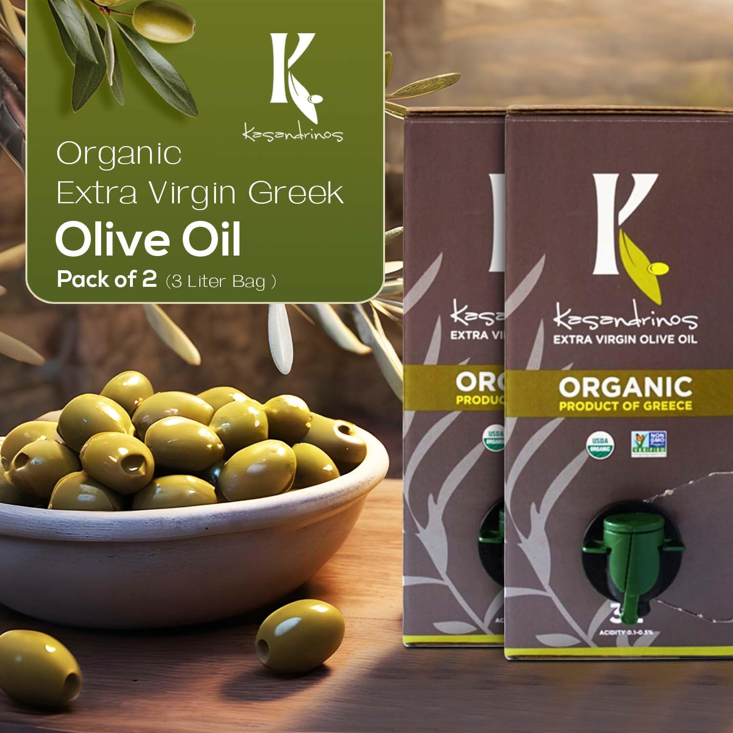 Kasandrinos Organic Olive Oil Extra Virgin, Polyphenol Rich Greek Olive Oil, 100% Organic First Cold Pressed, Mild + Delicate Flavor, Verified by Non GMO, 500 ml / 16.9 oz