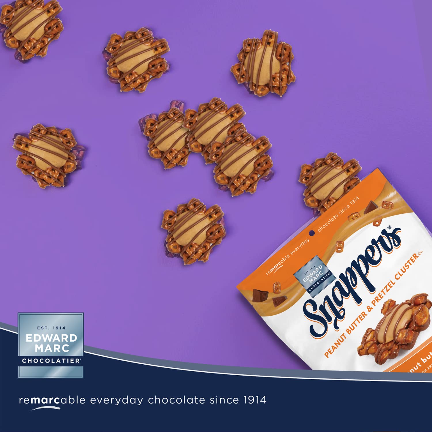 Edward Marc Snappers Sweet Caramel & Pretzels Cluster - Crunchy Pretzel Snack With Milk Chocolate For Adults And Kids - 6 oz (pack of 1)