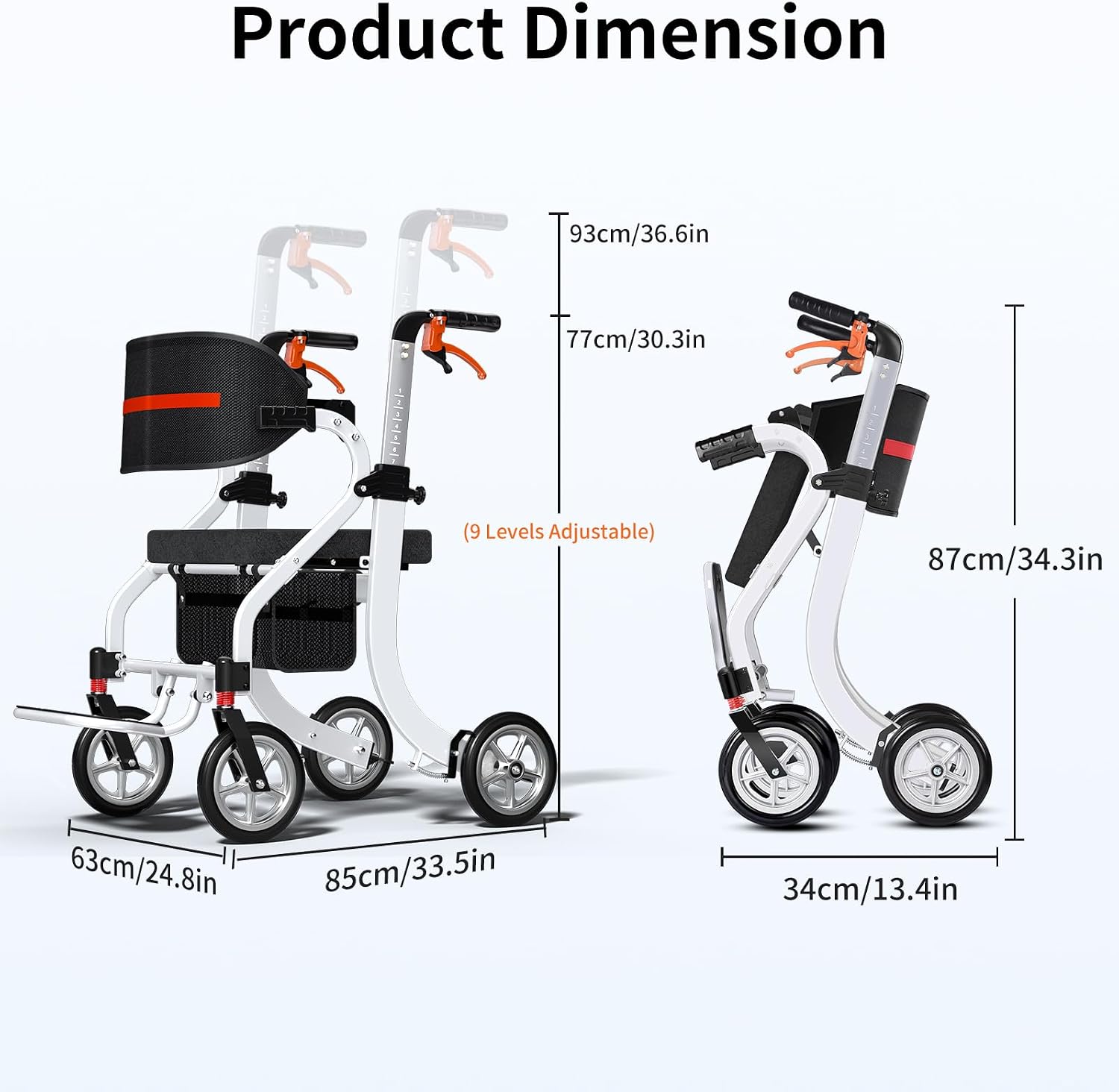Nihhcune 4 in 1 Rollator Walker Transport Wheelchair Combo - No Assembly | 20lb Lightweight Mobility Rolling Walker with Seat for Seniors, Foldable Travel Chair, 8" All-Terrain Wheels, Supports 300lbs