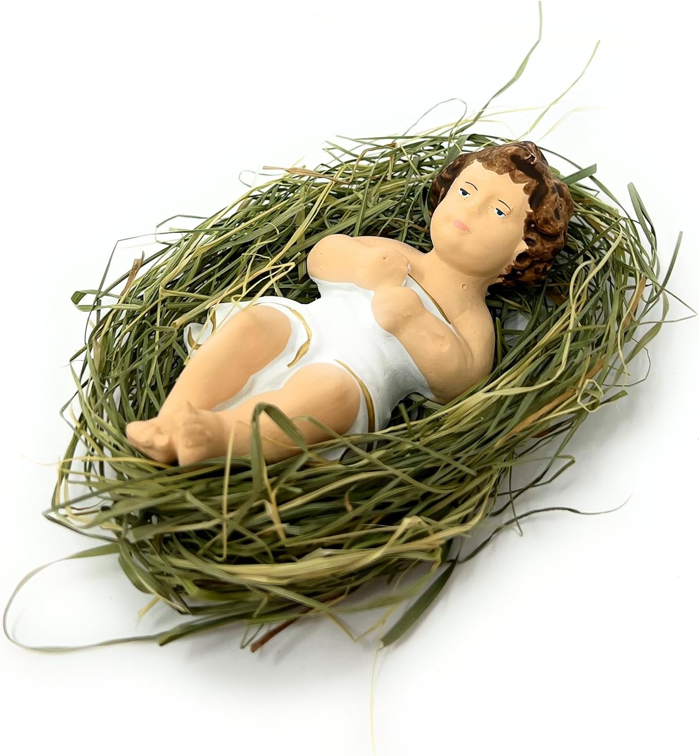 4 Inch Baby Jesus in Manger Figurine, Small Baby Jesus Manger Crib for Nativity Set on Natural Hay, Handcrafted Holy Gift Made in Poland