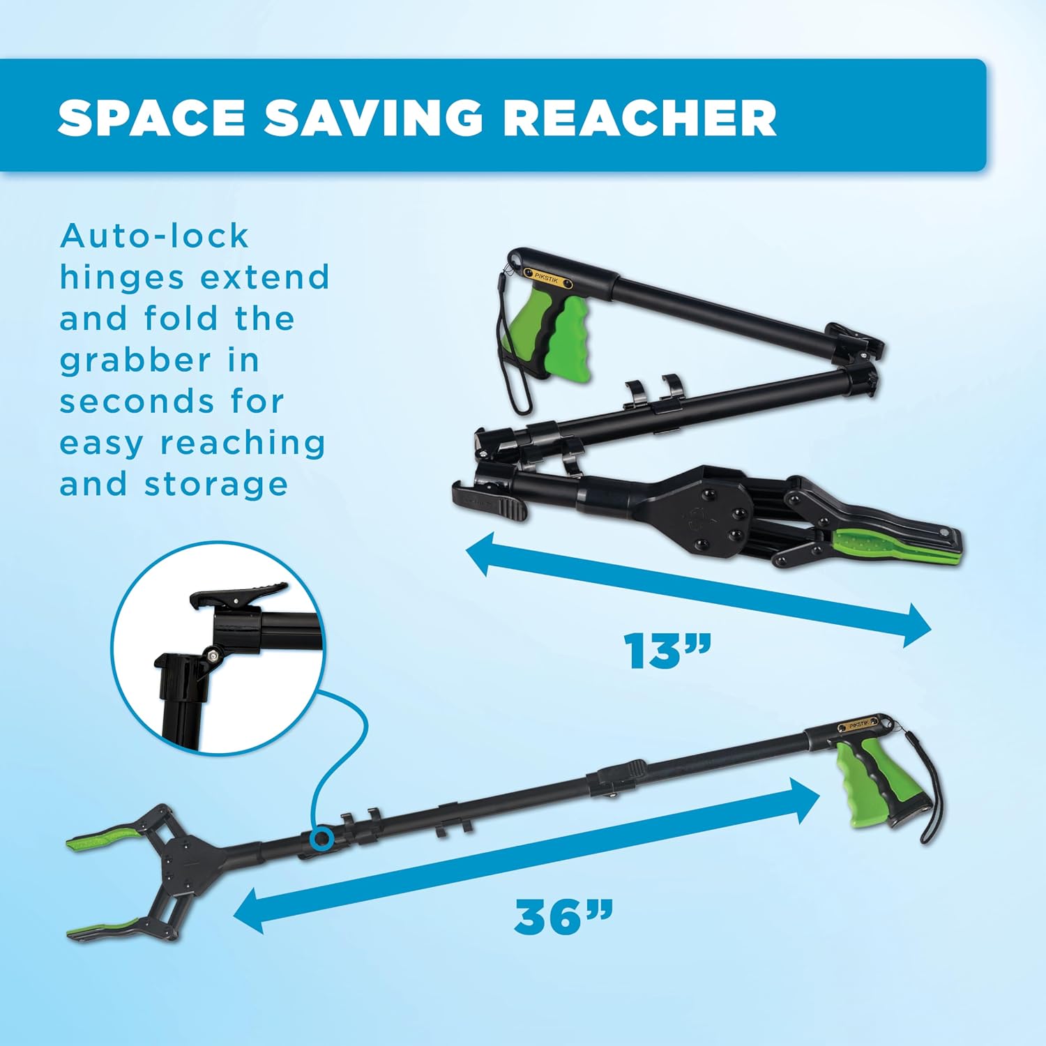 Folding Grabber Reacher Tool, 36-Inch, Green Gripper, Magnetic Tip | Heavy-Duty Trash Picker Upper & Post-Surgery Recovery Aid, Arthritis-Friendly Trigger Grip, 360-Degree Rotating Locking Head
