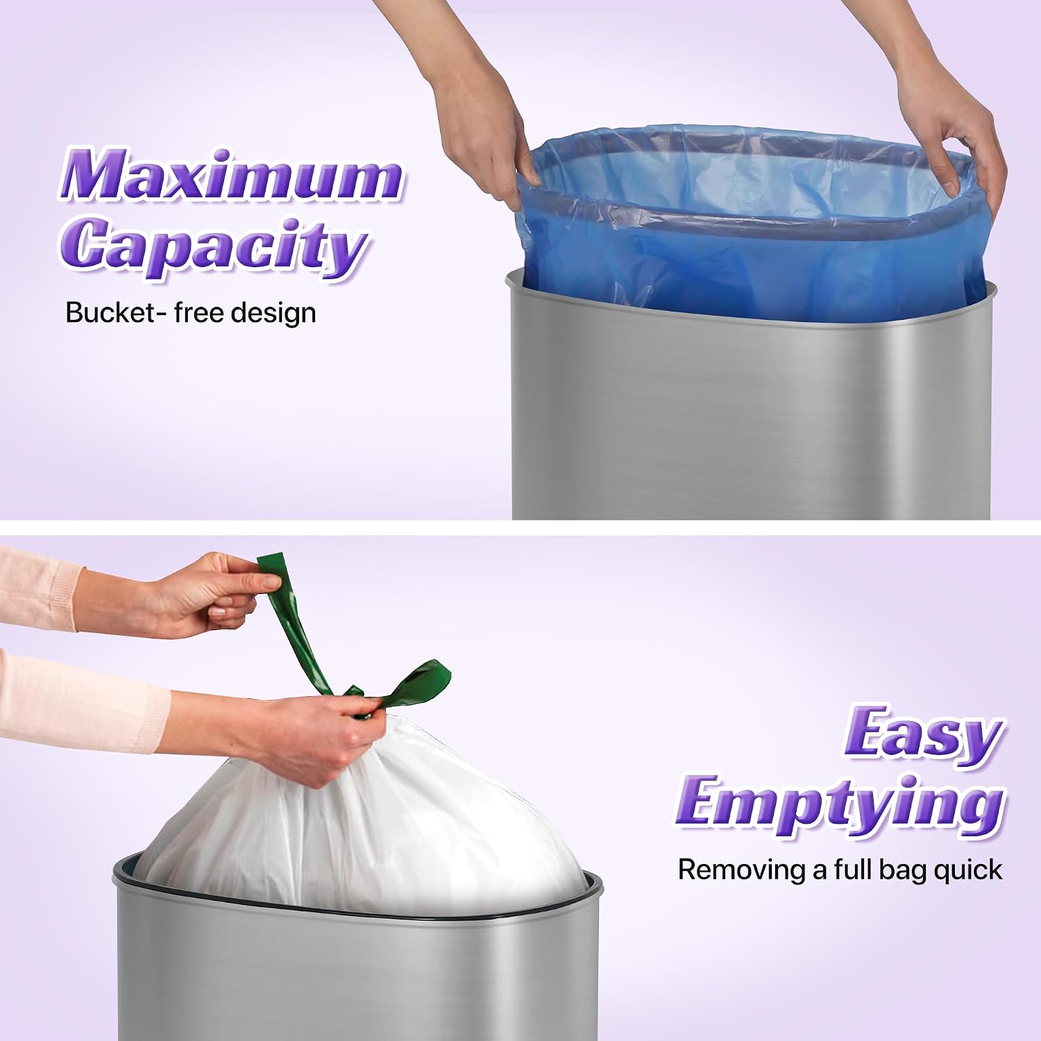 13 Gallon Touch-Free Automatic Stainless-Steel Trash Can Garbage Can Metal Trash Bin with Lid for Kitchen Living Room Office Bathroom, Electronic Motion Sensor Automatic Closure & Opening