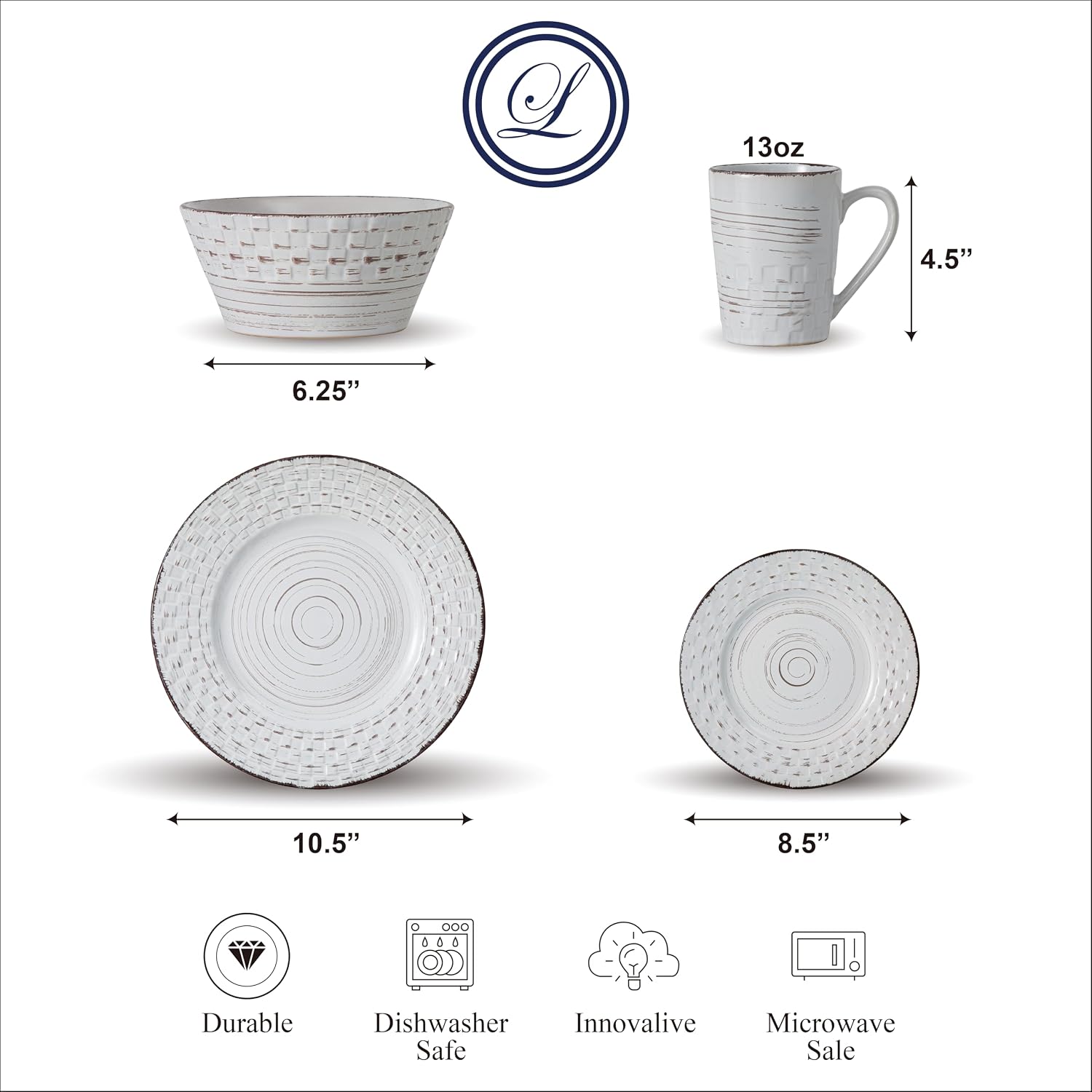 Lorren Home Trends Distressed Weave Dinnerware Set, Buttercup, 16 Piece | Service for 4