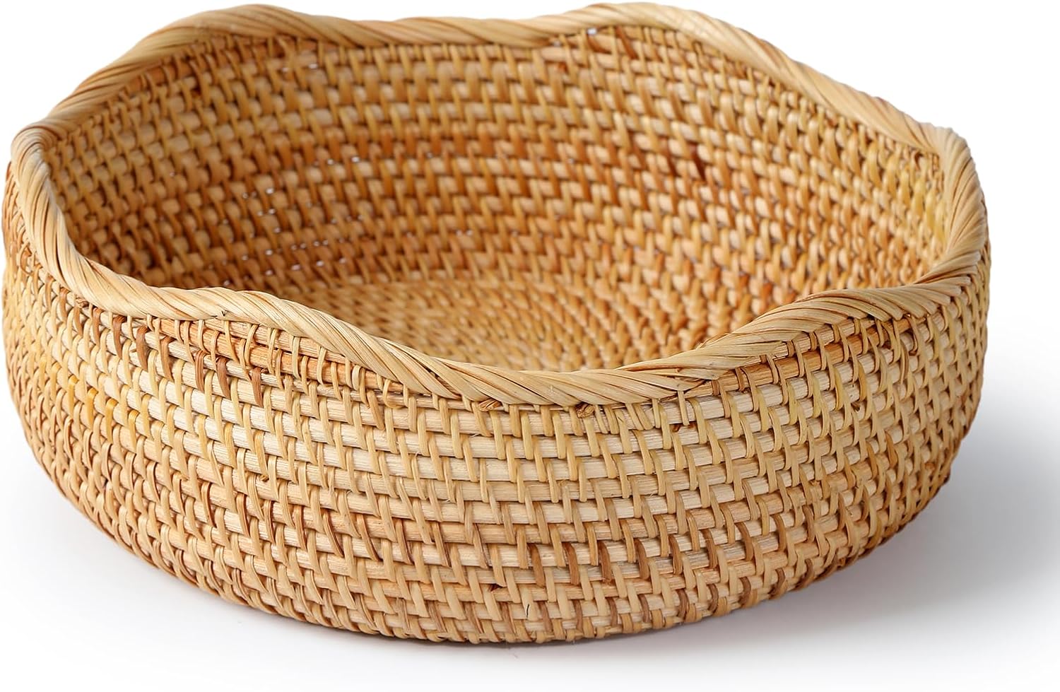 YANGQIHOME Rattan Bread Basket, Round Fruit Baskets, Wicker Storage Bowls, Natural Woven Serving Basket Bowls