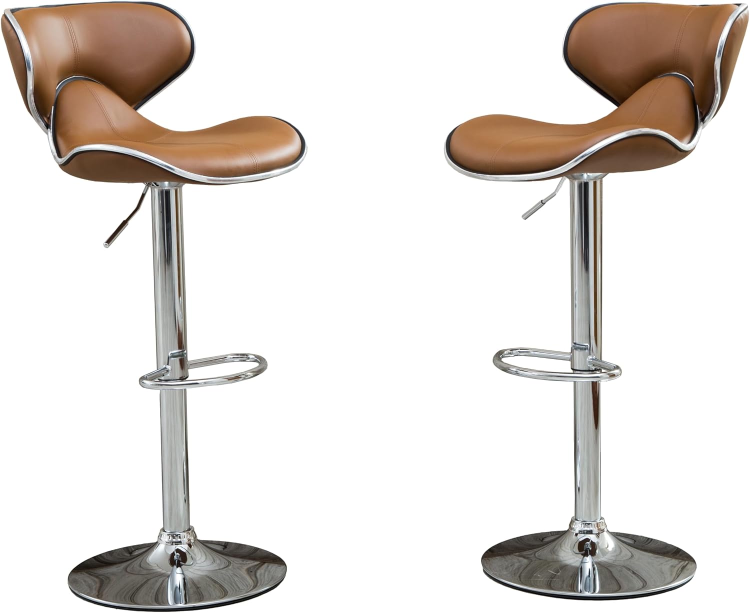 Roundhill Furniture Masaccio Cushioned Leatherette Upholstery Airlift Adjustable Swivel Barstool with Chrome Base, Set of 2, Blue