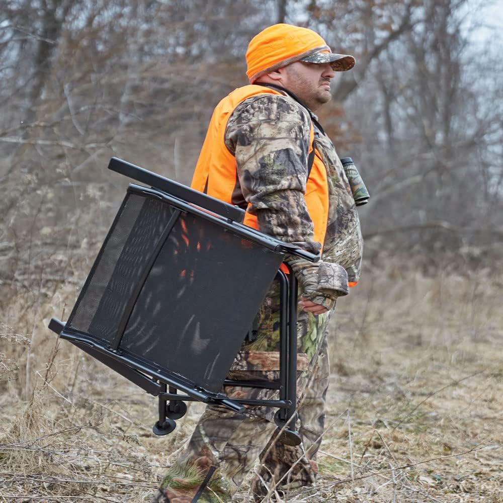 Guide Gear Big Boy Hunting Blind Chair with Armrests, Portable Folding Seat for Shooting, Comfortable Spin Swivel, 500-lb. Capacity